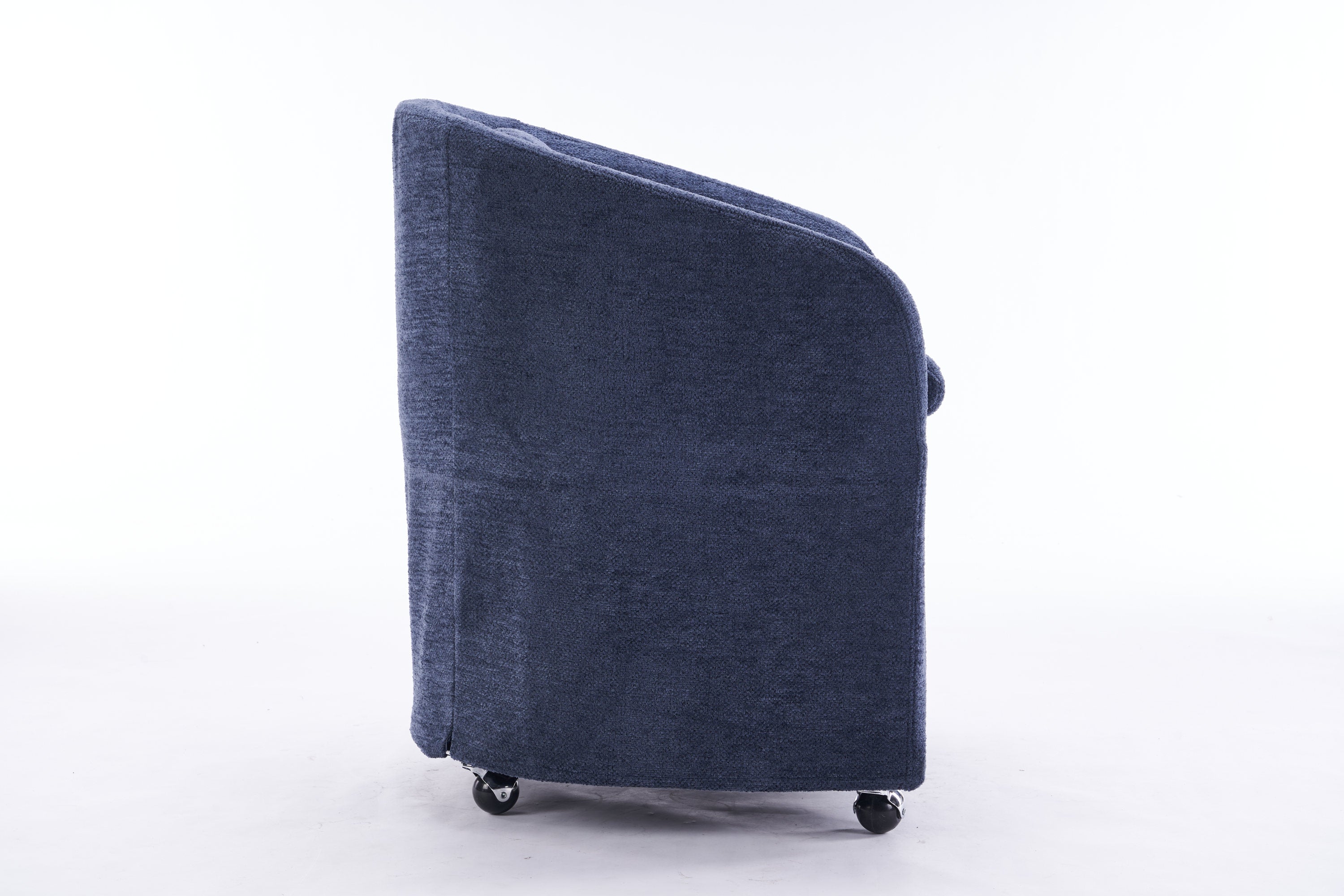 Blue Chenille Fabric Dining Armchair with Back Cushion & Universal Wheels - 1-Piece Set for Home, Office or Restaurant Use