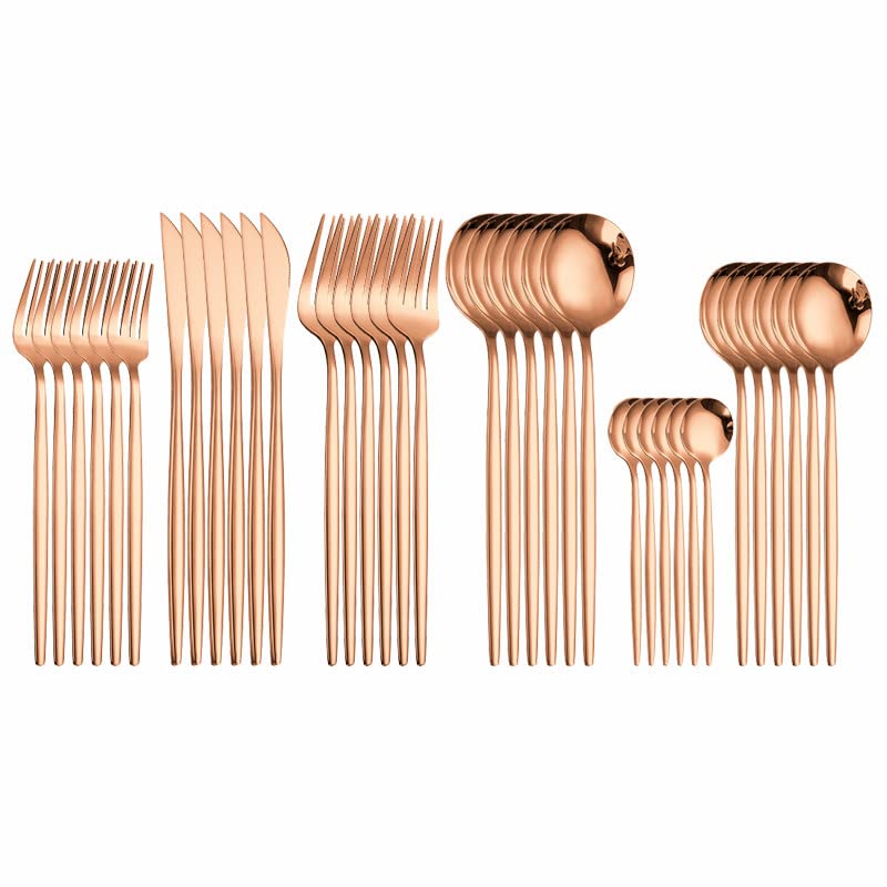 Premium 36-Piece Stainless Steel Silverware Set - Rose Gold Cutlery for Dining, Dessert & Kitchen Use | Eco-Friendly Tableware for Home, Restaurants & Parties