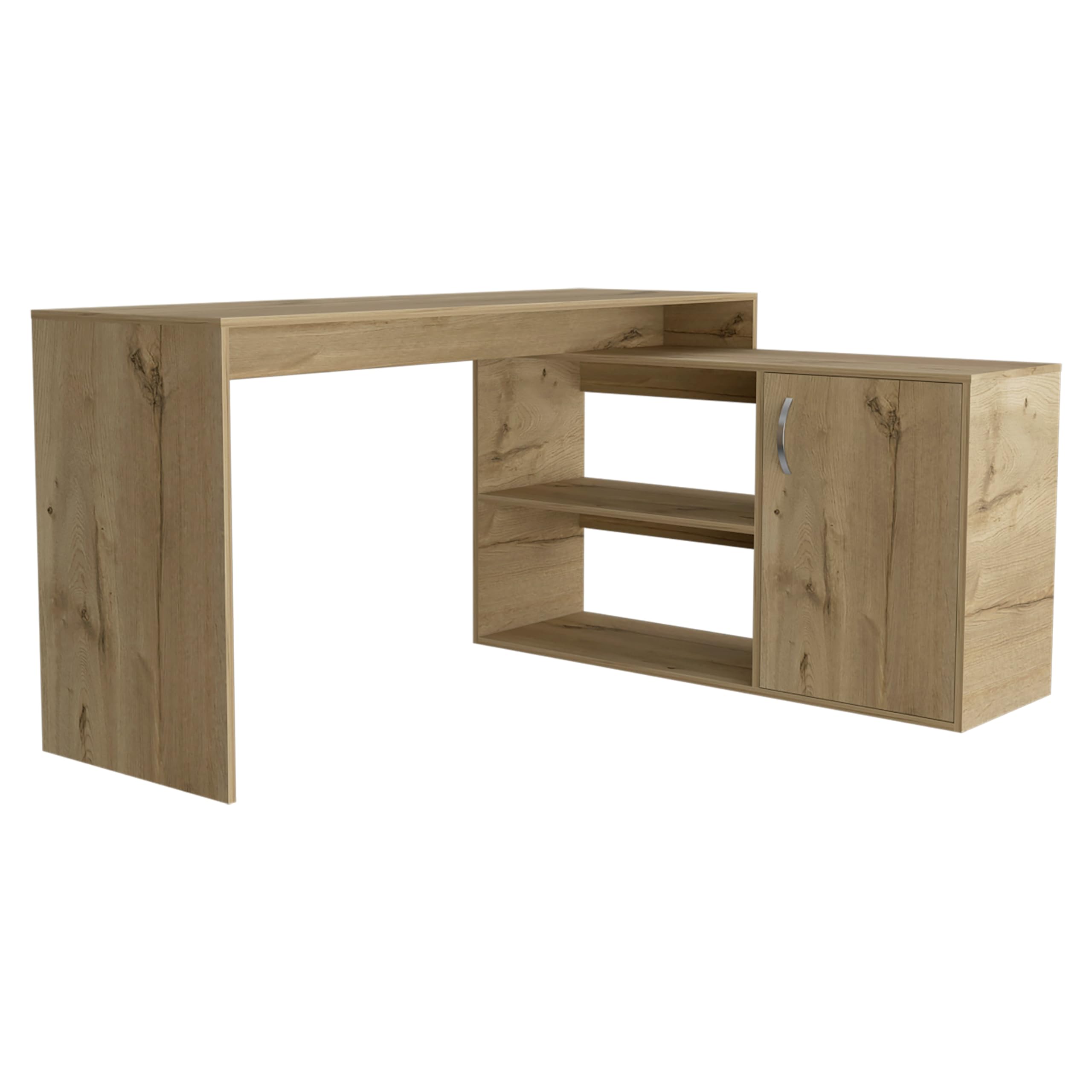 Modern L-Shaped Computer Desk with Open & Closed Storage - Light Oak Finish Home Office Desk for Small Spaces, Gaming & Workstation Setup