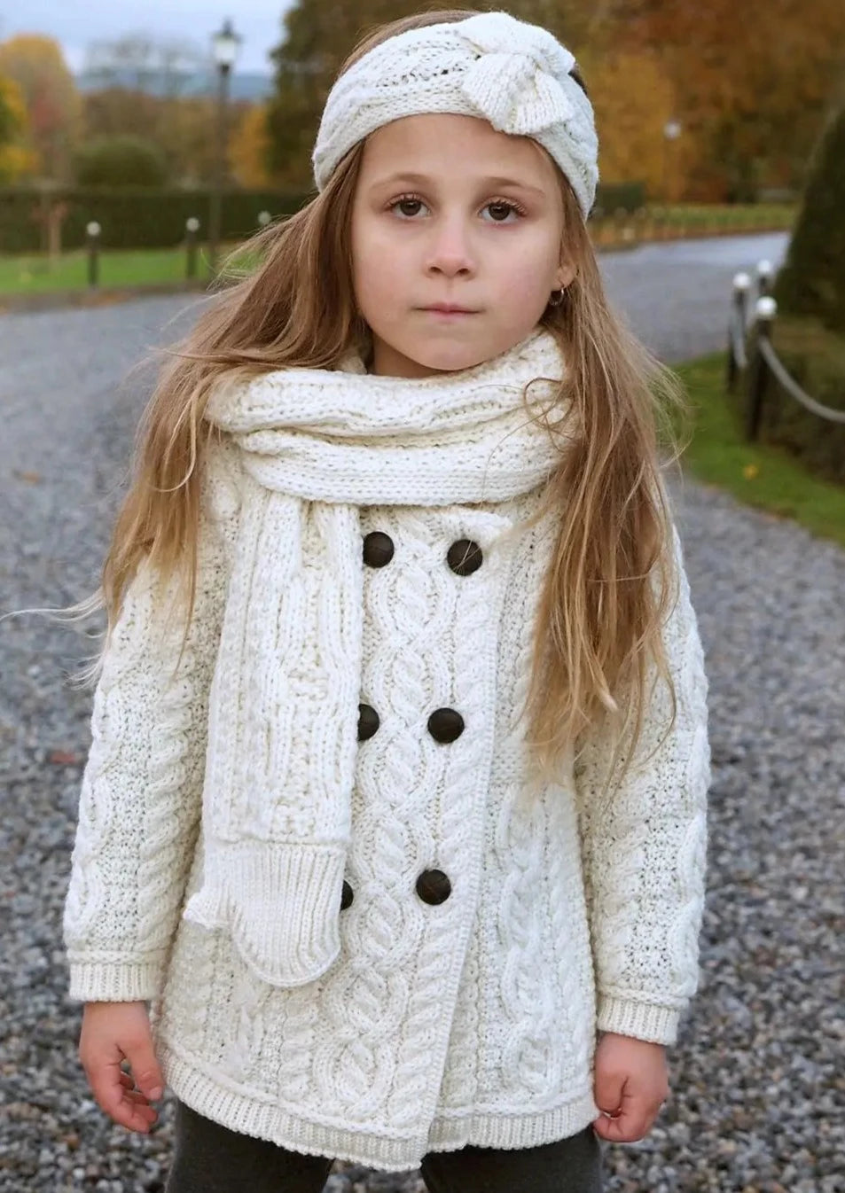 Girls Aran Double Breasted Wool Coat - Natural Color for Winter Warmth | Perfect for School, Outdoor Play & Holiday Outfits
