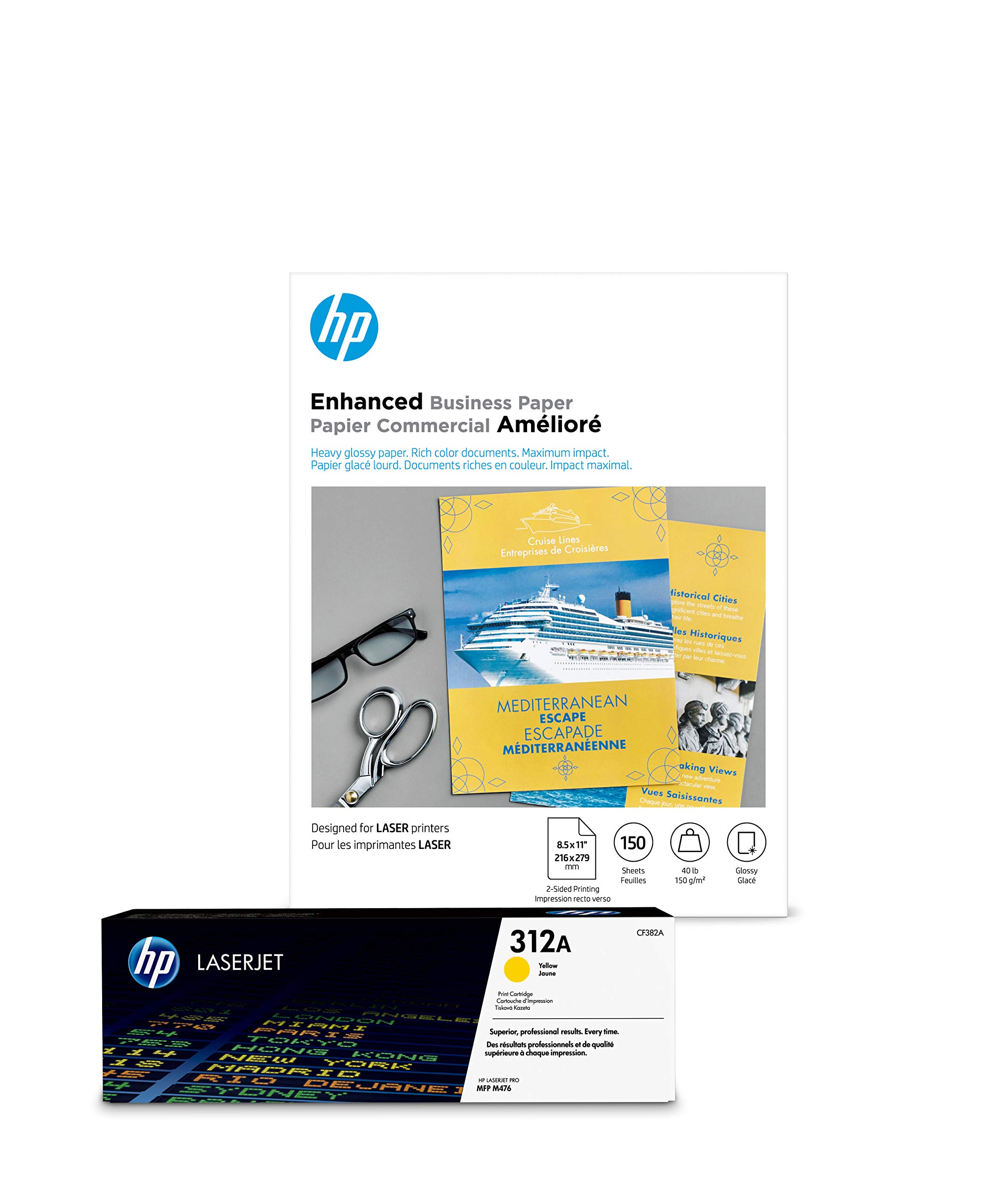 HP 312A Yellow Toner Cartridge & HP Glossy Brochure Paper - 8.5