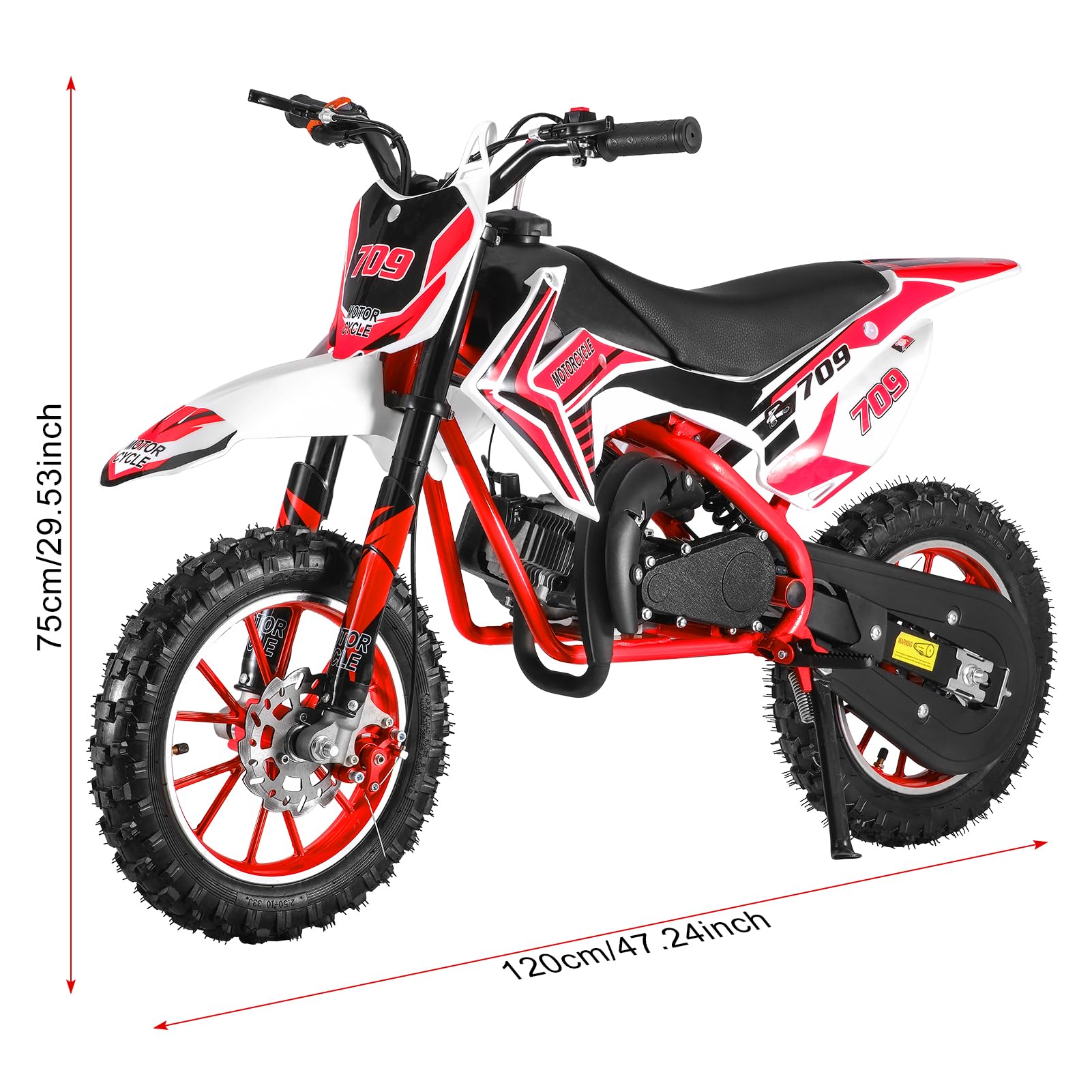 49cc Kids Dirt Bike - 2-Stroke Gas Powered Off-Road Mini Motorcycle for Boys & Girls with Front/Rear Disc Brakes, Max Speed 40KM/H - Perfect for Backyard Racing, Trail Riding & Off-Road Adventures (Red)