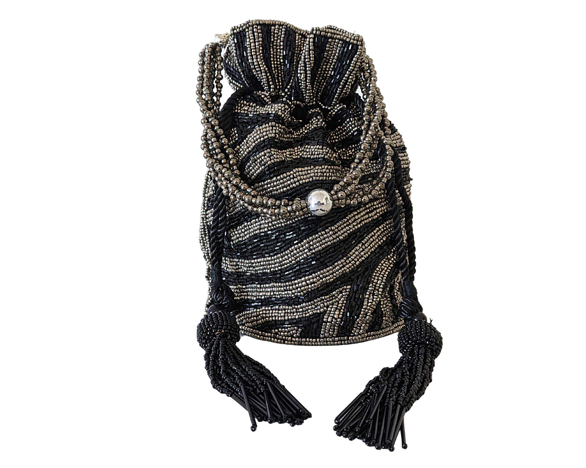 Handmade Indian Potli Bags for Wedding - Zebra Print Beaded Drawstring Purse Wristlet for Women | Boho Clutch for Bridal Shower, Festival & Special Occasions