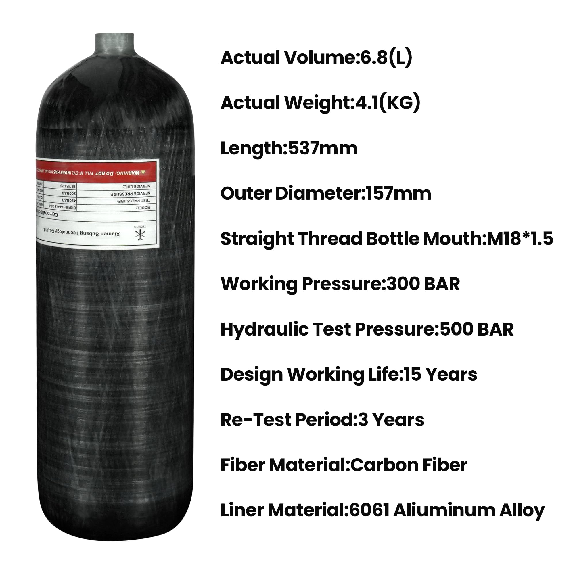 TUXING 6.8L 4500psi Carbon Fiber PCP Air Tank (Empty) with Regulator Gauge - Paintball Fill Station for Airsoft, Scuba & Outdoor Sports
