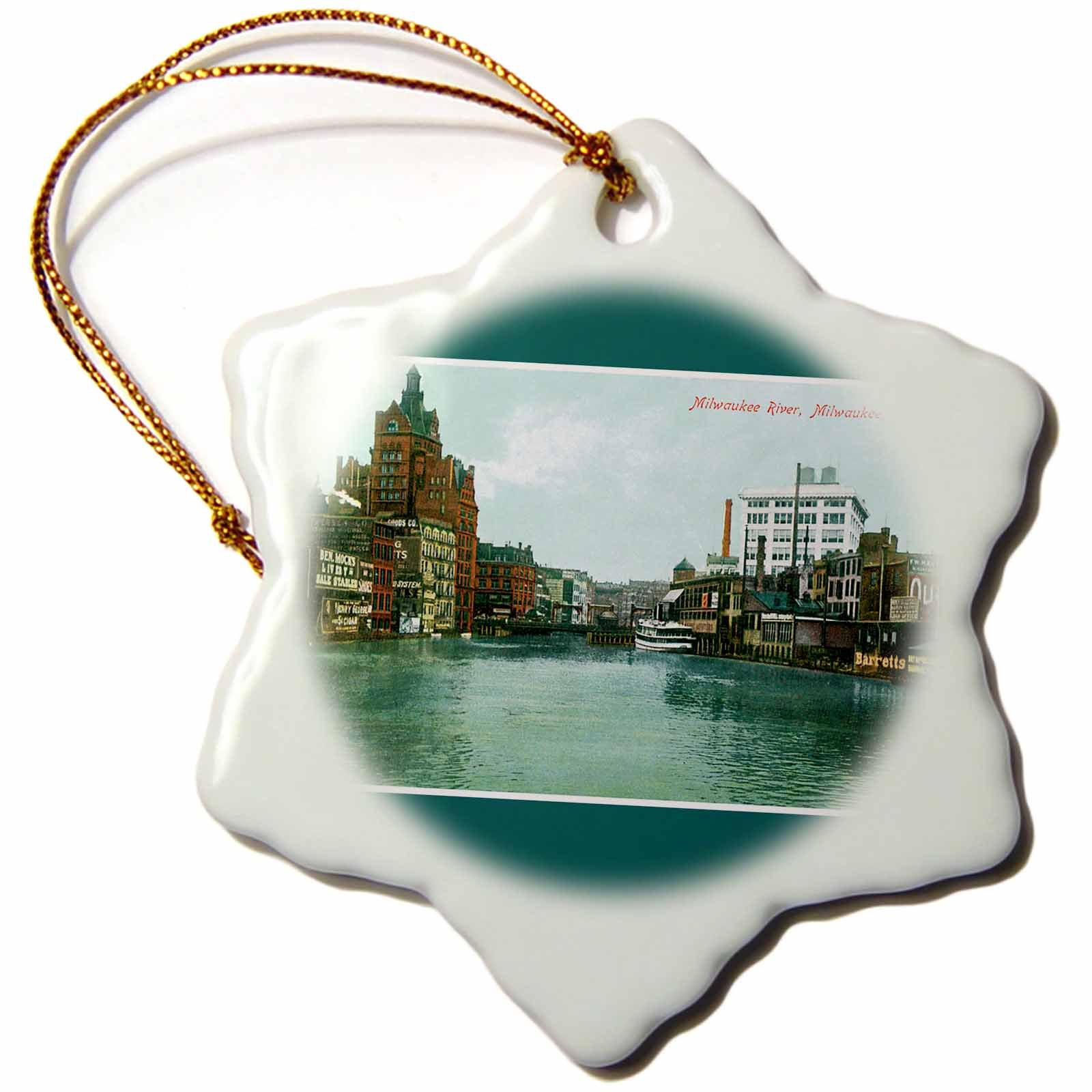 3-Inch Porcelain Snowflake Ornament - Milwaukee River & Wisconsin Cityscape Design | Christmas Tree Decoration, Holiday Gift, Home Décor