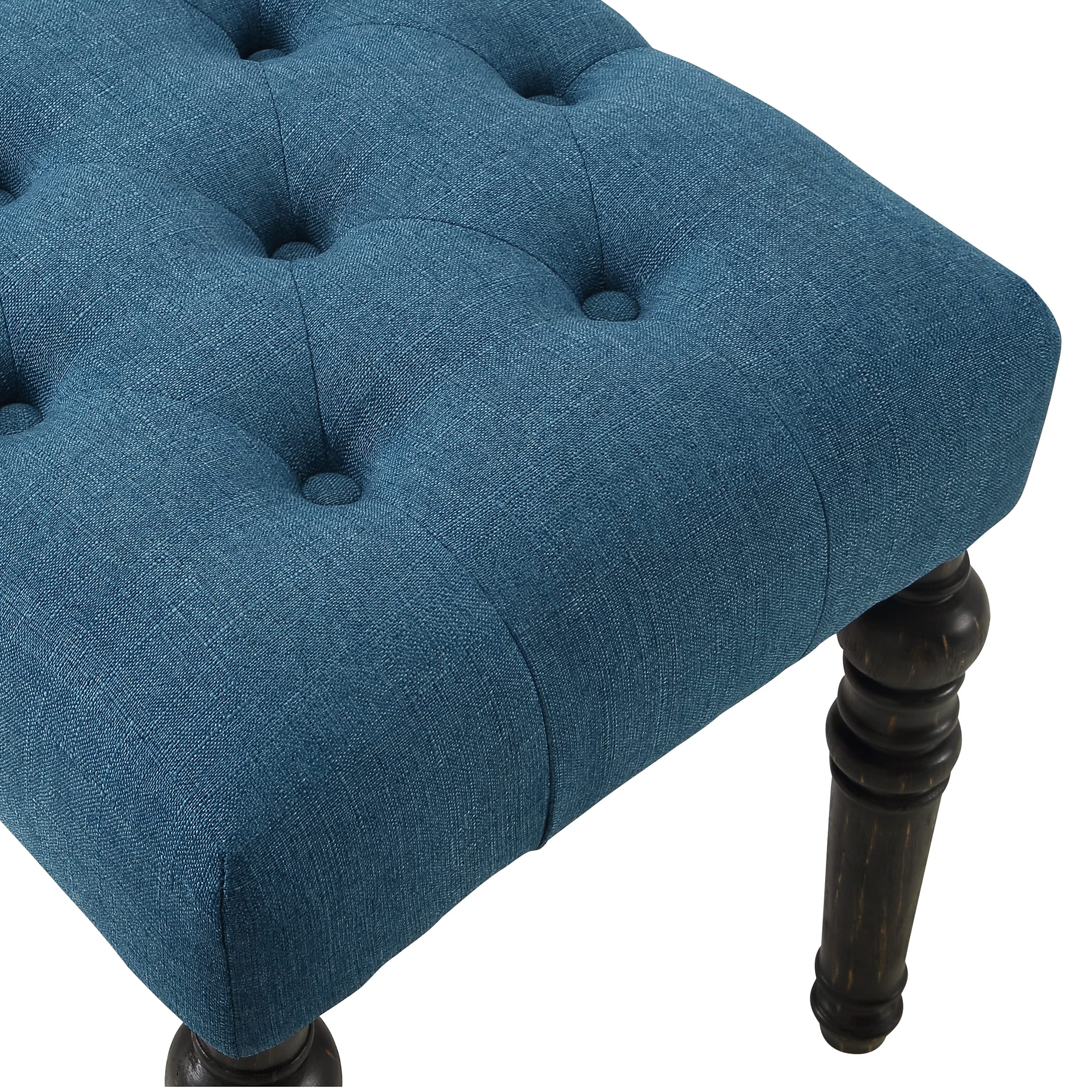 Lison Fabric Upholstery Button Tufted Bench in Blue - Stylish Living Room Seating, Bedroom Footstool & Entryway Decor