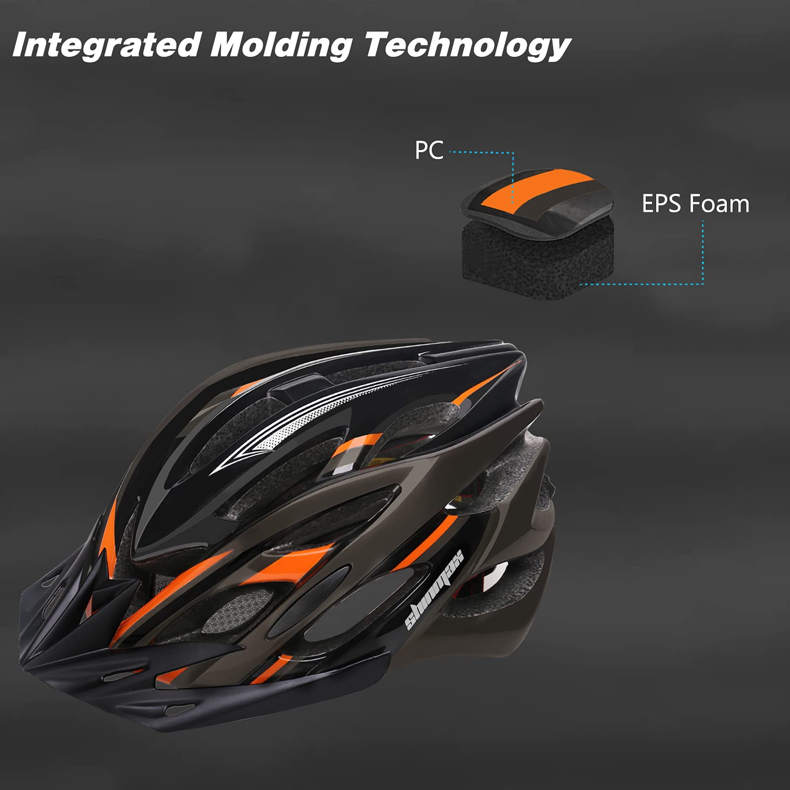 Shinmax Lightweight Adjustable Mountain Bike Helmet for Men & Women - CPSC Certified Cycling Helmet with Rear LED Safety Light & Detachable Visor - Perfect for Road Biking, Commuting & Outdoor Adventures