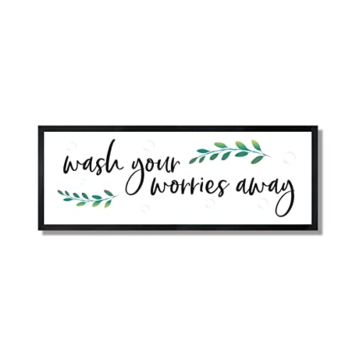 Bathroom Wall Decor - 'Wash Your Worries Away' Rustic Wood Sign for Farmhouse & Modern Bathrooms - Perfect for Home, Spa, or Guest Bathroom Decor