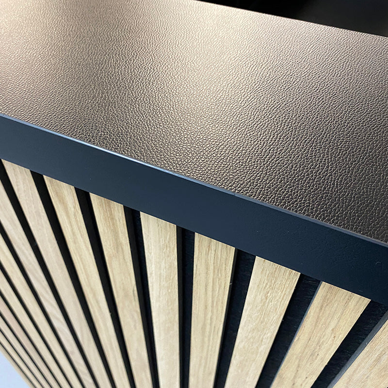 KENTO 240cm Modern Reception Desk with Timber Slat Acoustic Design in Black & Oak Finish - Perfect for Office Lobby, Hotel Front Desk, and Corporate Waiting Areas