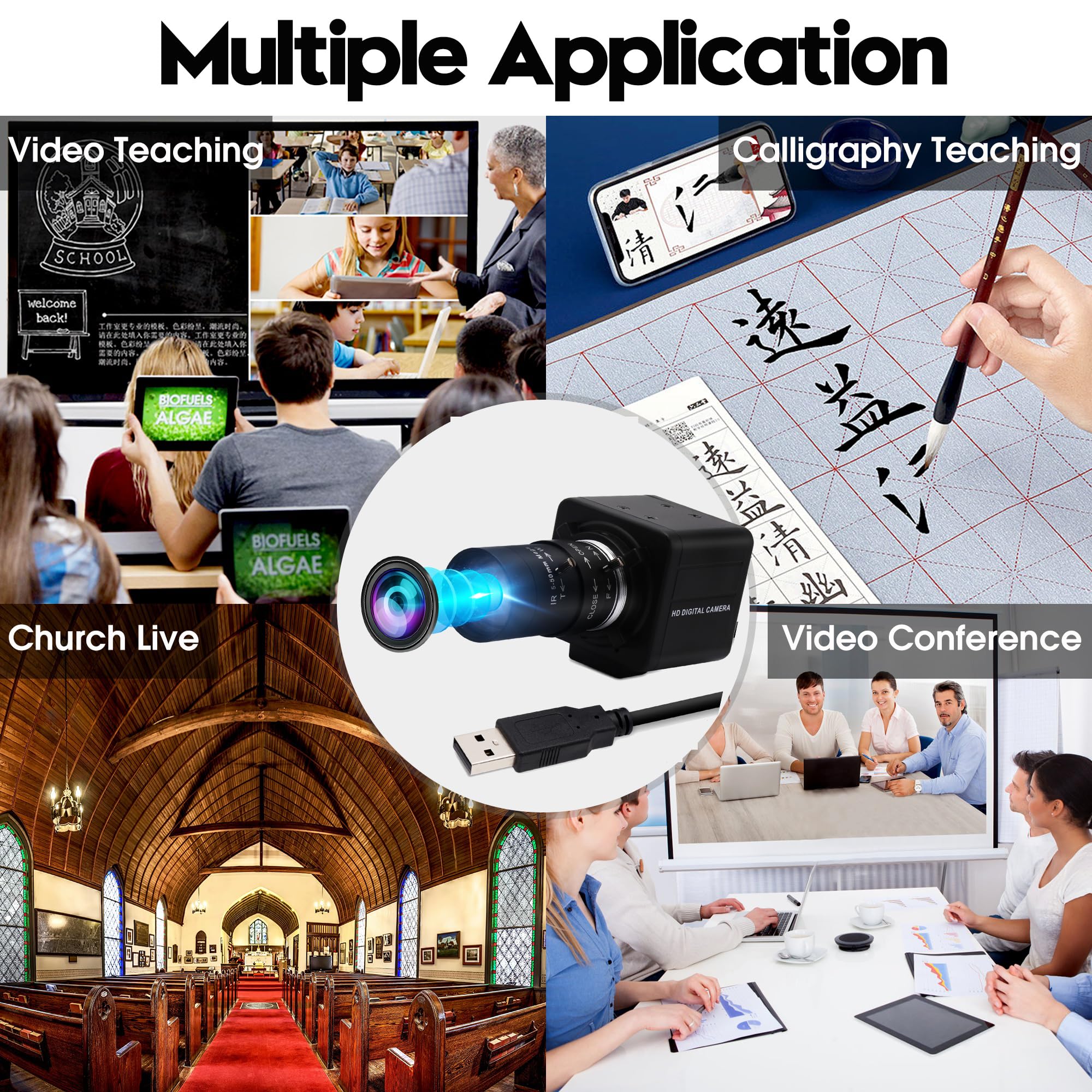 ELP 8MP USB Webcam with 10X Optical Zoom, 5-50mm Varifocal Lens & IMX179 CMOS Sensor - Plug & Play for Windows/Linux/Raspberry Pi - Perfect for Video Conferencing, Online Classes, Live Streaming & Close-up Photography