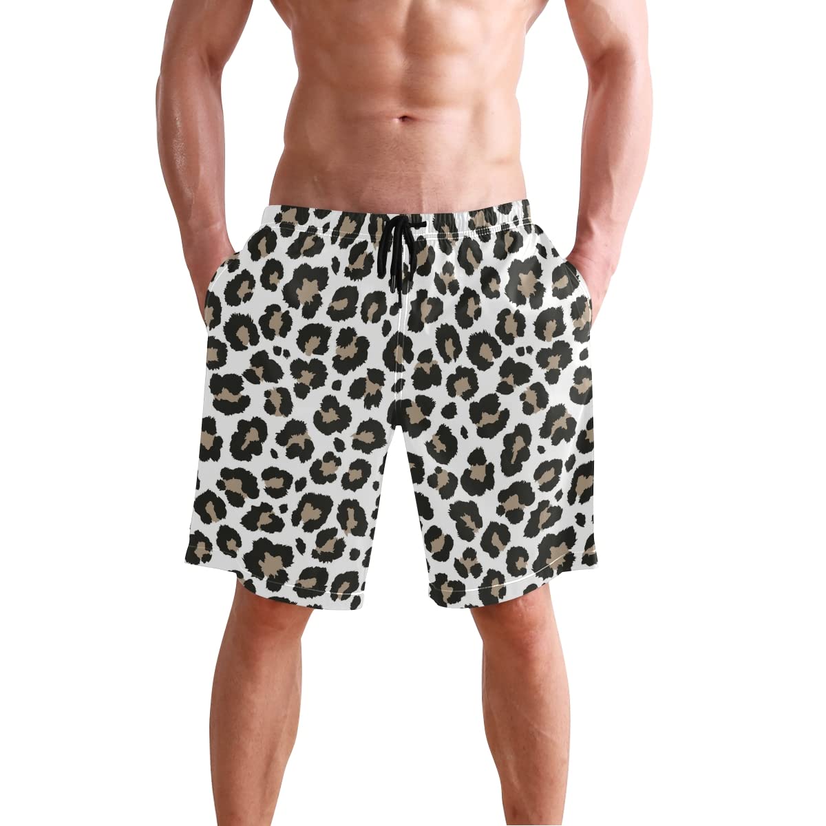 Men's Quick Dry Swim Trunks - Leopard Cheetah Print Board Shorts with Pockets | Animal Skin Design Beach Shorts for Swimming, Surfing & Summer Vacation