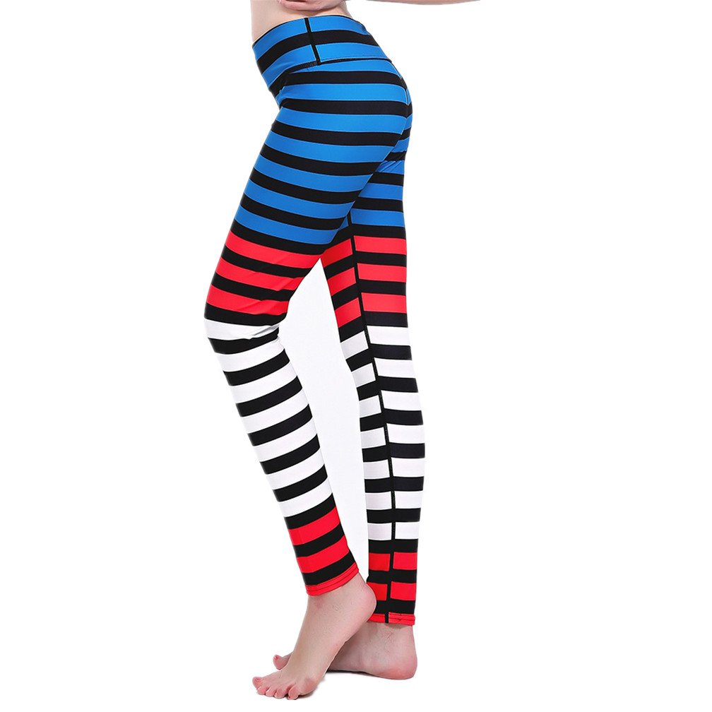 Women's High Waisted Striped Yoga Pants - Tummy Control Workout Leggings for Running, Gym & Lounge | Ankle Length Comfort Stretchy Activewear