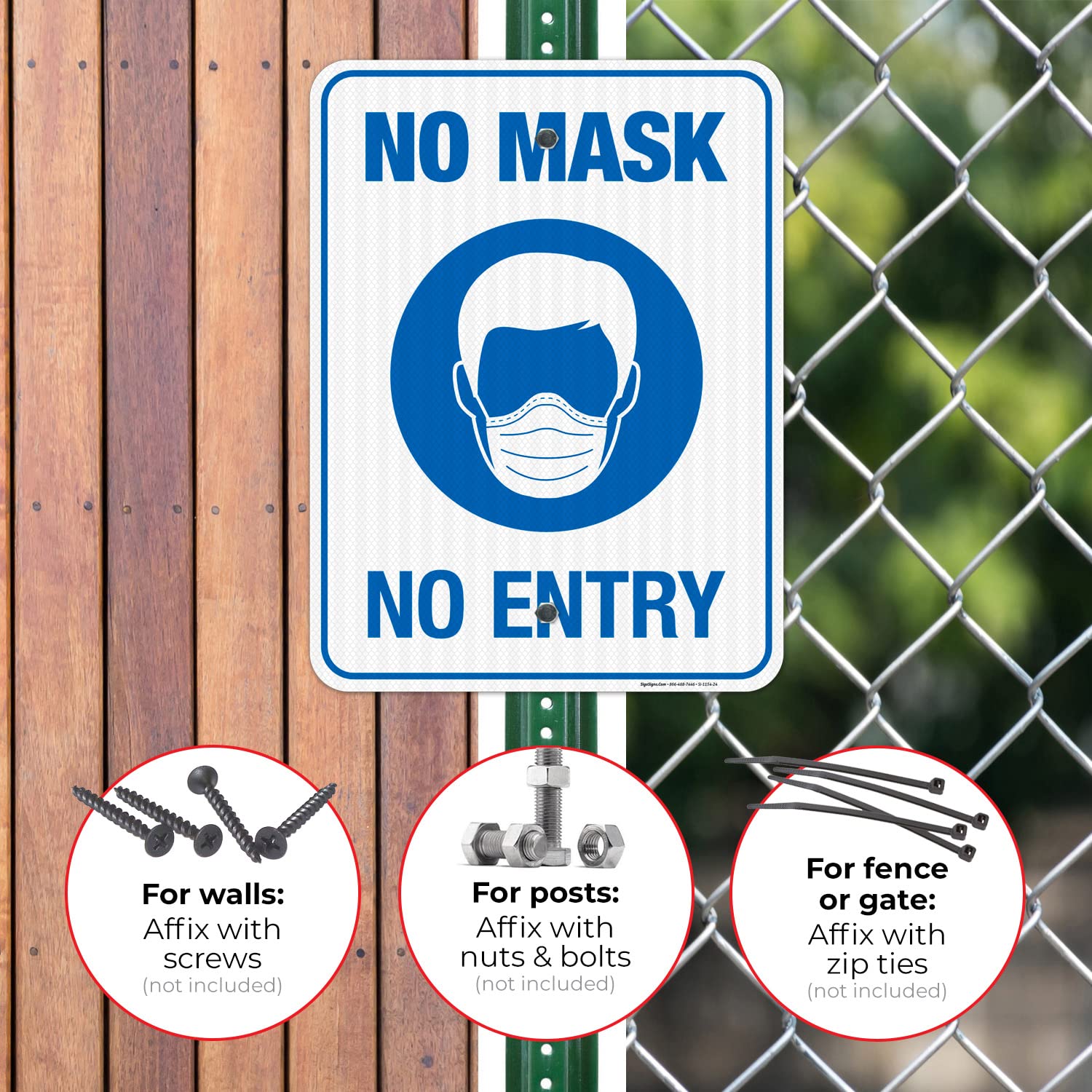 3M EGP Reflective 'Mask Required' & 'No Mask No Entry' Aluminum Signs - 18x24 Inches, .080 Thick, Fade Resistant for Indoor/Outdoor Use - Easy Mounting, Made in USA - Perfect for Stores, Offices & Public Spaces