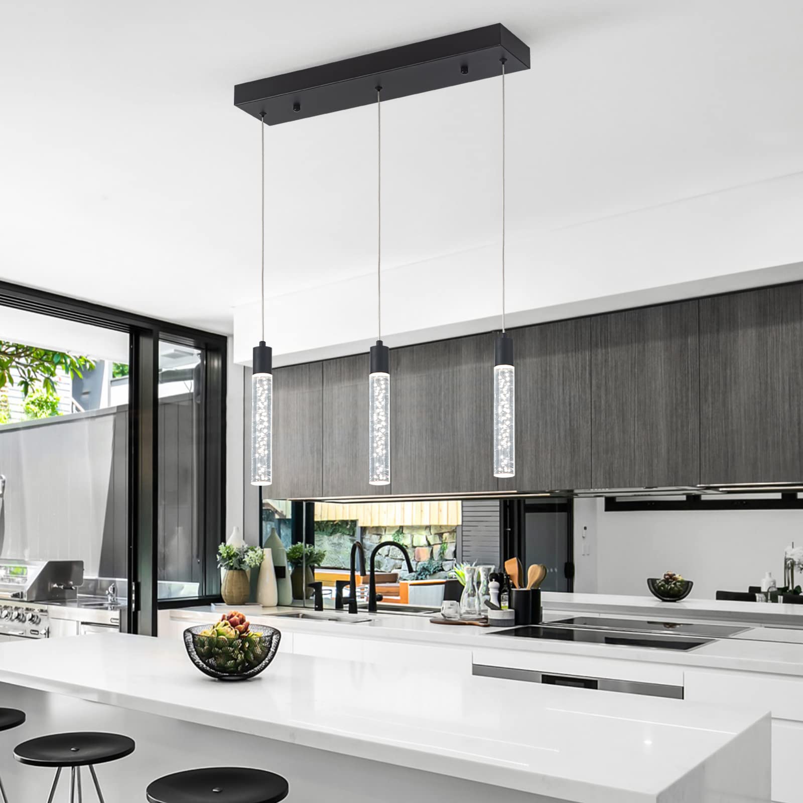 3 Pack Mini Black Modern LED Pendant Lights - Bubble Design Kitchen Island Lighting for Dining Room, Bedroom & Bar - Energy Efficient Hanging Spot Lights for Home Decor & Ambiance