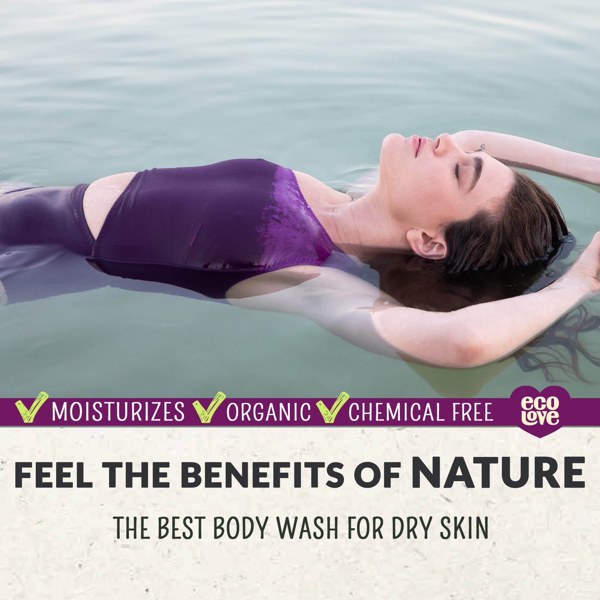 EcoLove Natural Moisturizing Body Wash for Dry Skin - Organic Blueberry, Grape & Lavender Scented Vegan Shower Gel - SLS & Paraben Free, Cruelty-Free, 17.6 oz - Hydrating Daily Shower Solution for Sensitive Skin & Winter Care
