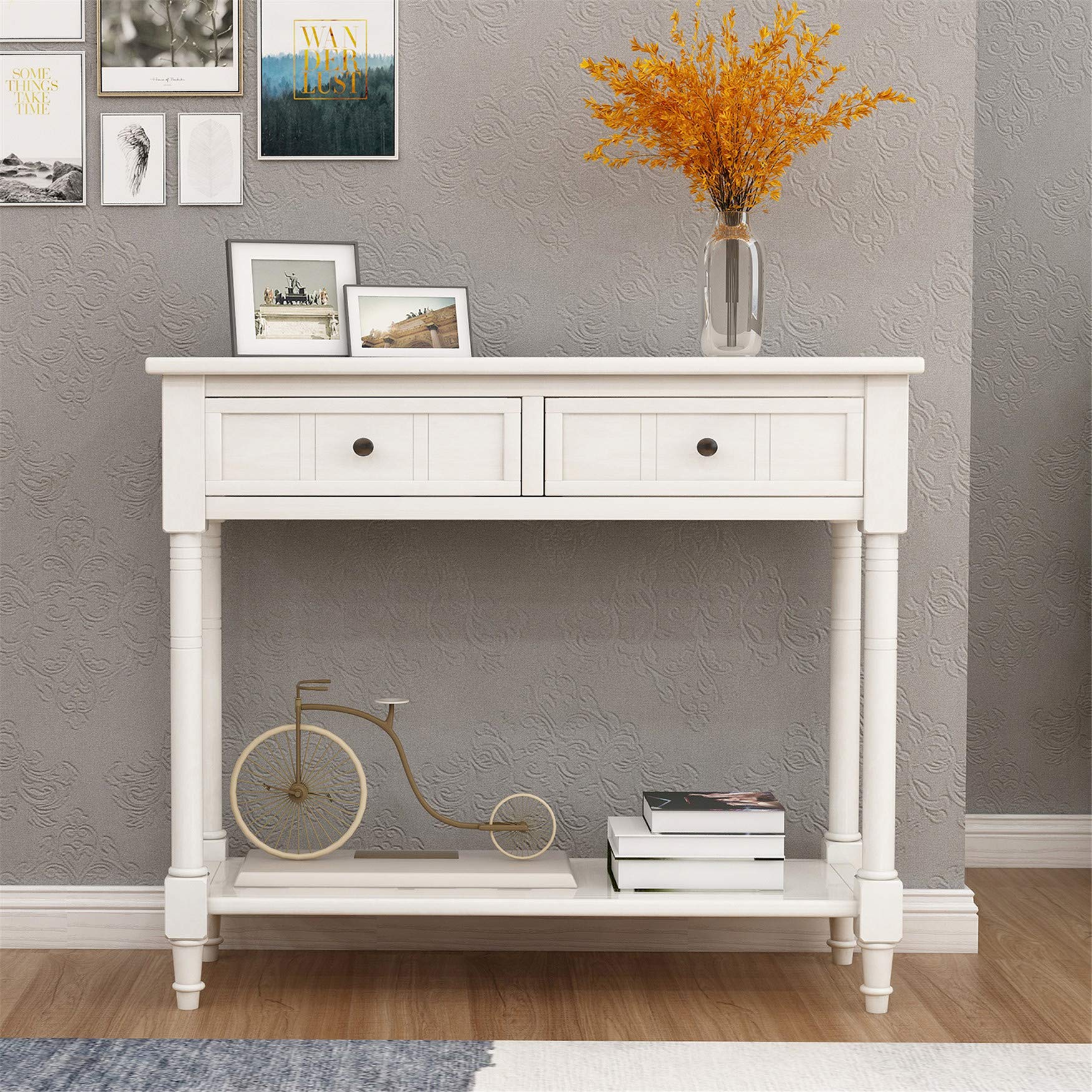 Bellemave Small Entryway Table with Drawers - Narrow Console Table for Living Room, Hallway & Bedroom - Ivory White Sofa Table - Perfect for Small Spaces & Home Decor