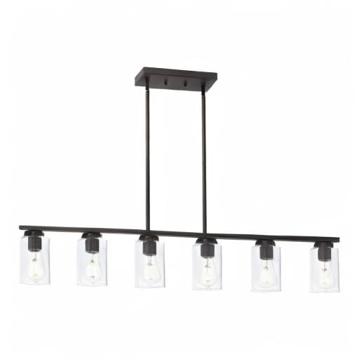 6-Light Farmhouse Pendant Lighting Fixture - Clear Glass Kitchen Island Chandelier in Oil Rubbed Bronze for Dining Room, Cafe & Bar | Perfect for Modern Farmhouse, Industrial & Rustic Home Decor