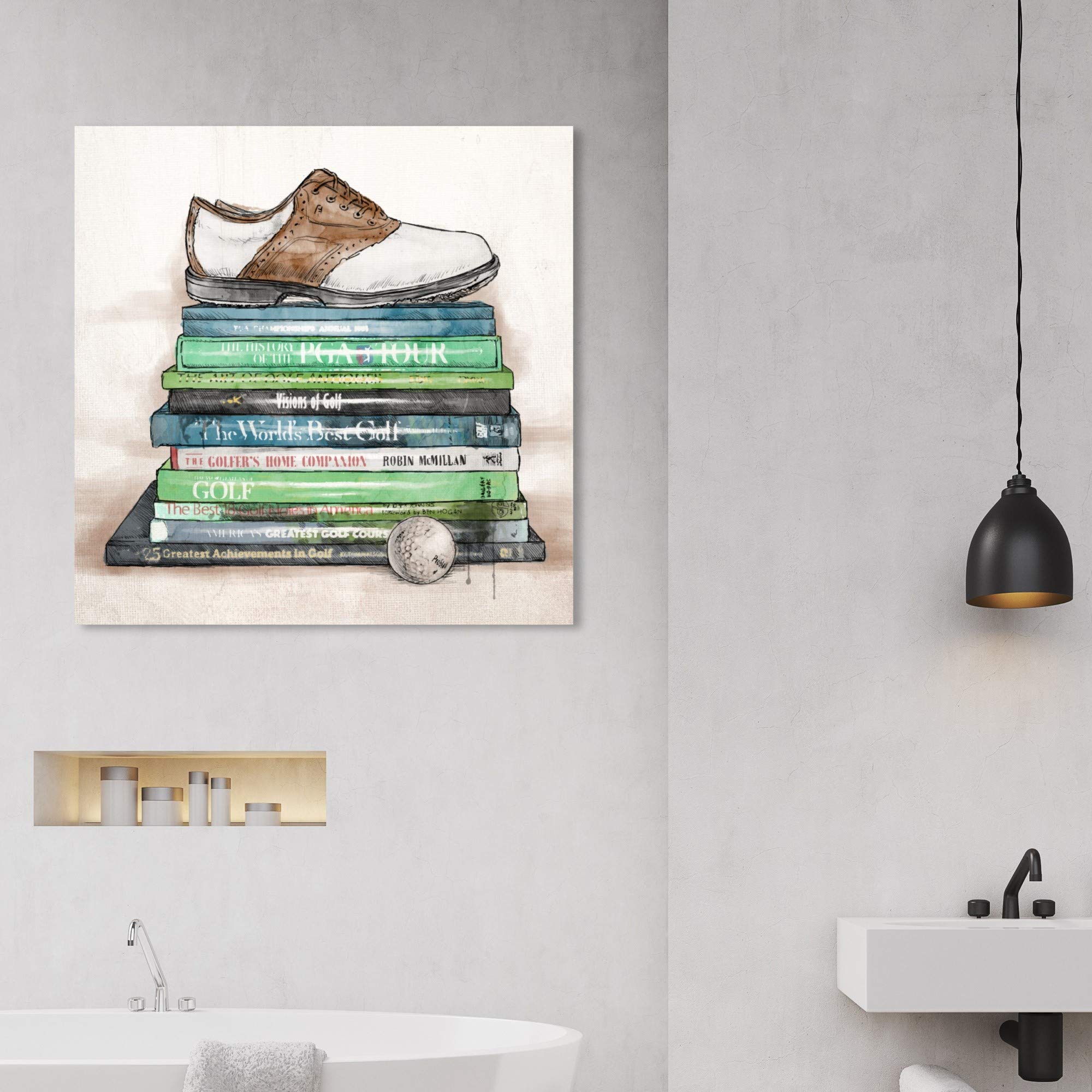 Wynwood Studio Golf Books Fashion & Glam Wall Art Canvas Print - 30x30 Inches Green & Brown Home Decor - Perfect for Living Room, Office & Game Room
