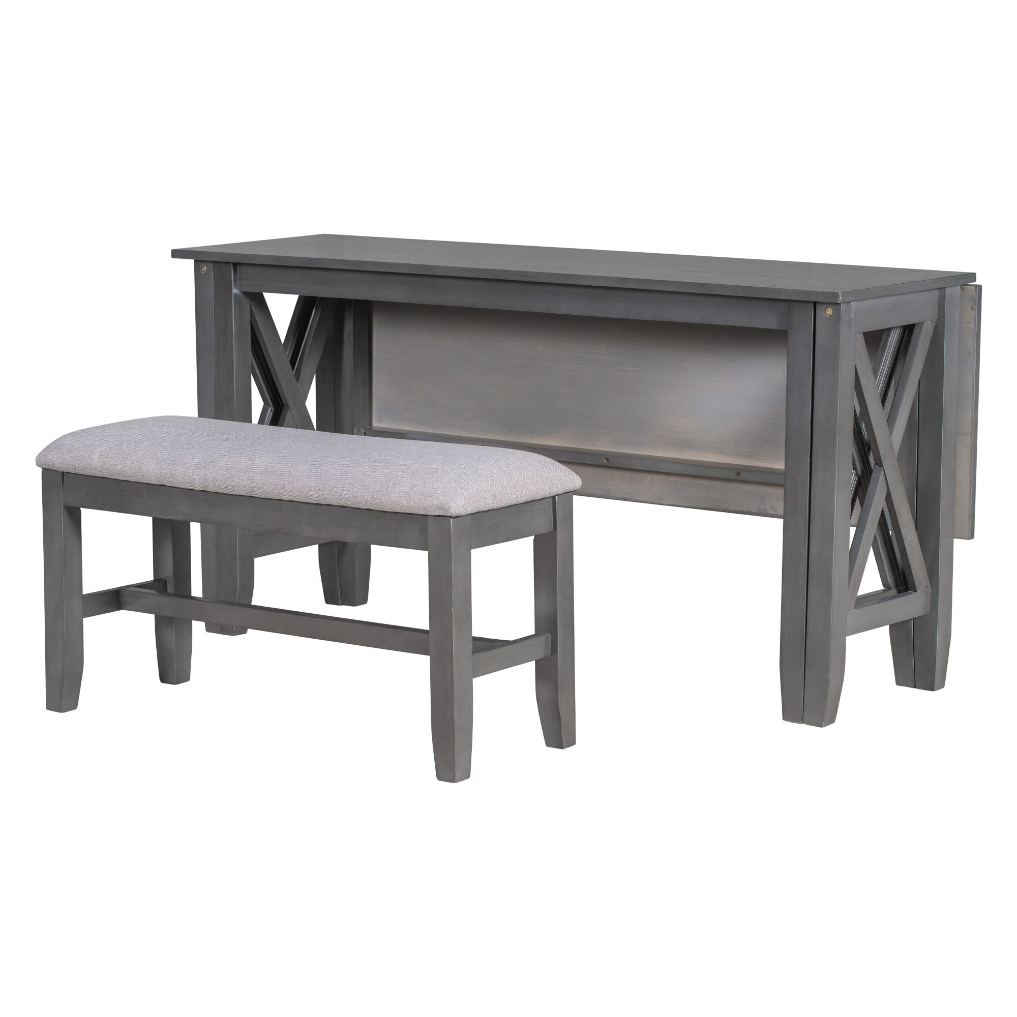 Harper & Bright Designs 6-Piece Wooden Dining Table Set with Foldable Table, Bench & 4 Chairs - Gray Kitchen & Living Room Furniture for 6 People | Perfect for Small Spaces, Family Meals & Entertaining Guests