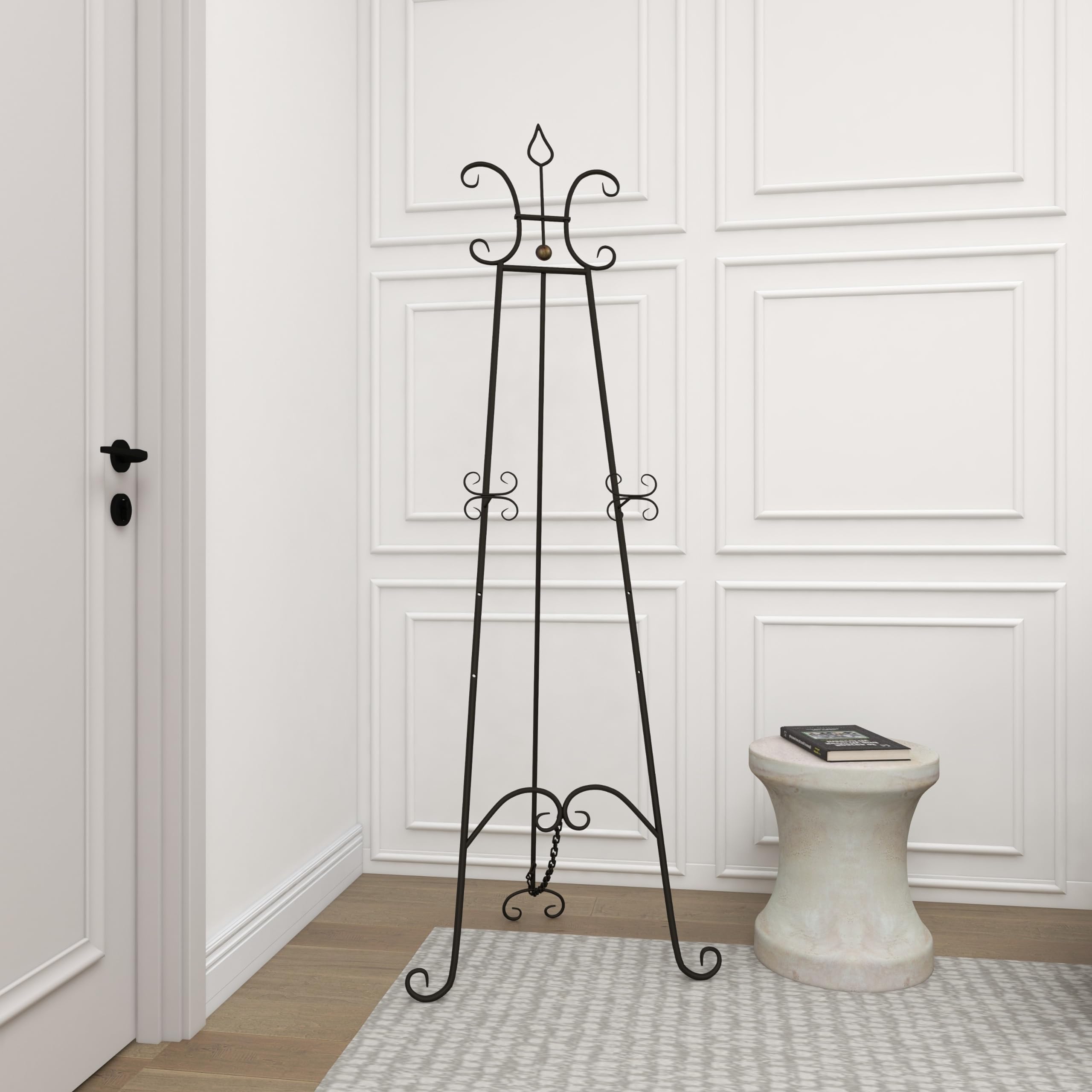 Deco 79 Extra Large Black Metal Scroll Adjustable Display Stand Easel with Chain Support - 23