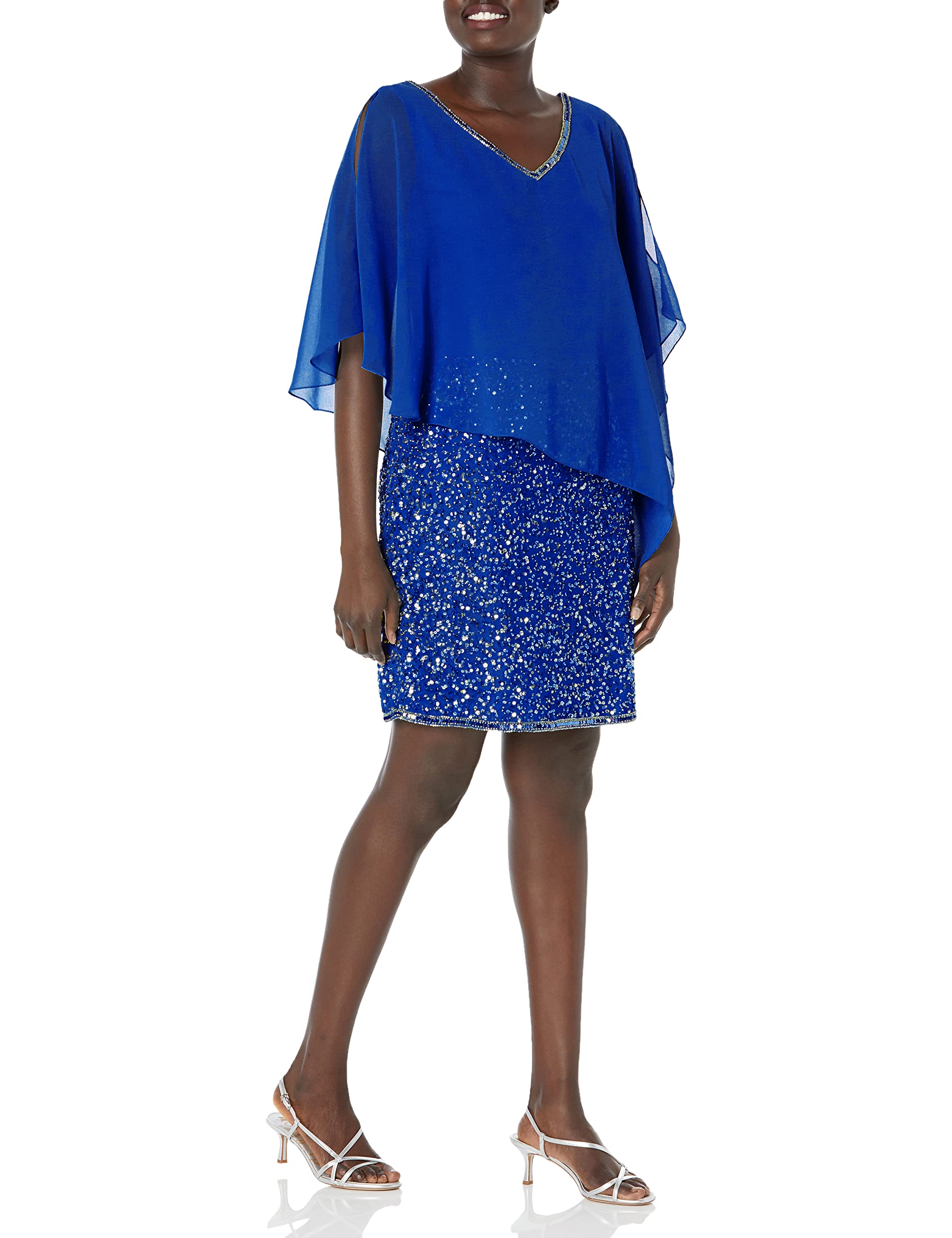 J Kara Women's Elegant Beaded Caplet Short Cocktail Party Dress for Evening Events, Weddings & Special Occasions