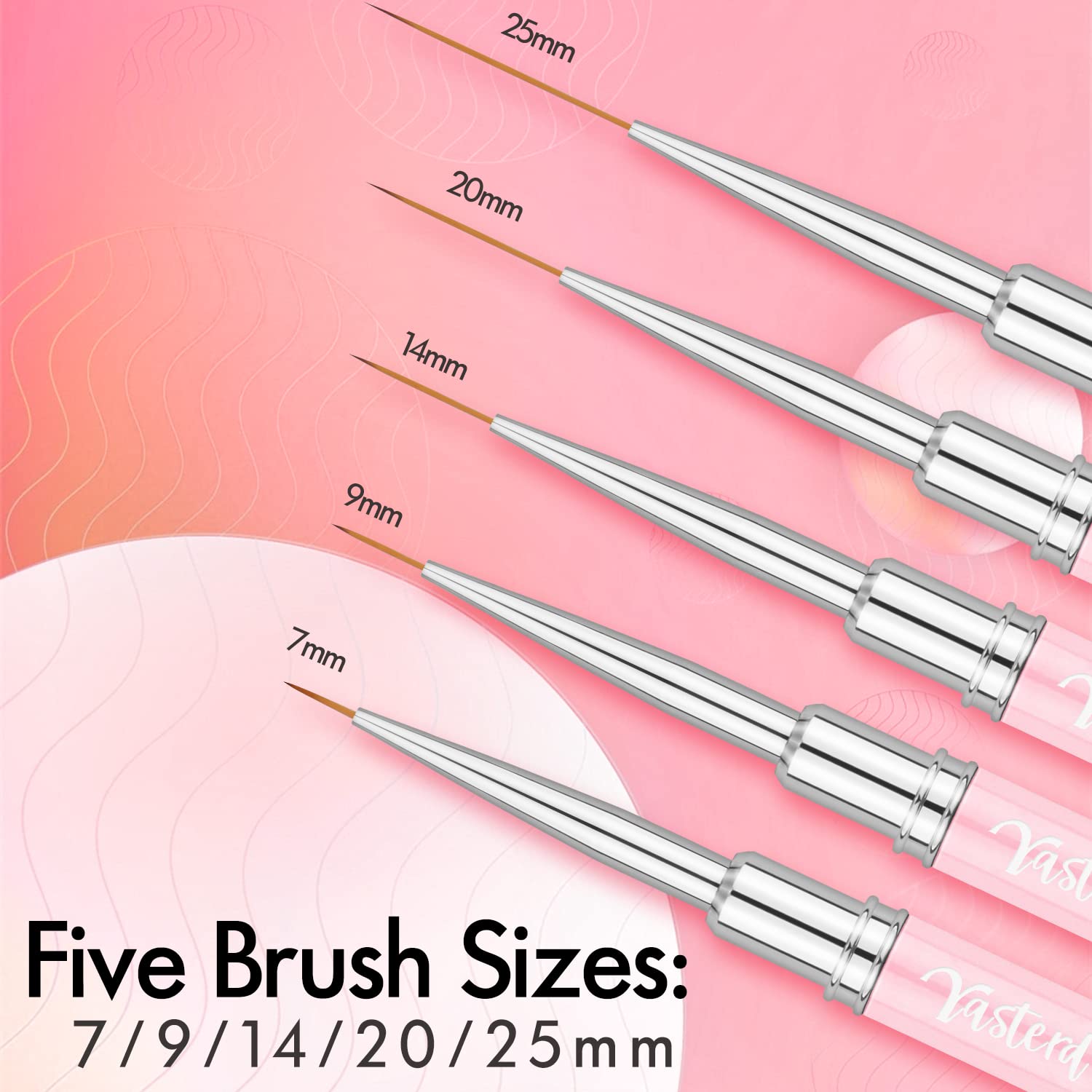 Yasterd Professional Nail Art Brush Set - 5pcs Fine Detail Brushes for Gel Polish, Acrylic Nails & Intricate Designs (7/9/14/20/25mm) | Perfect for Salon, Home Manicures & DIY Nail Artists