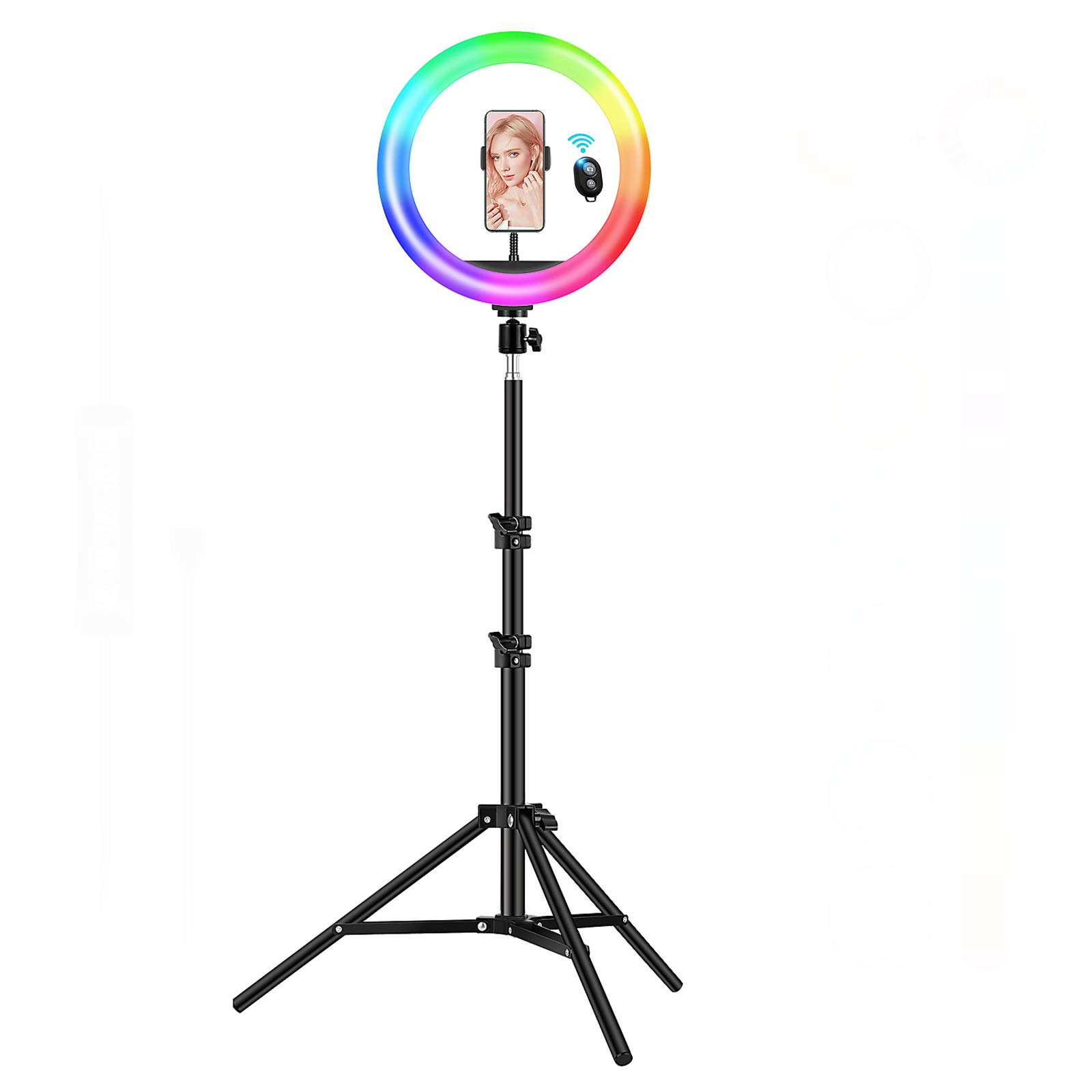 ZXCVASDF 10-inch RGB Dimmable Ring Light with 14 Color Modes - Adjustable LED Ring Light with Tripod Stand & Phone Holder for YouTube Videos, Live Streaming, Makeup, Photography - Compatible with iPhone & Android Devices - Perfect for Home Studio, TikTok Content Creation, and Professional Beauty Shoots