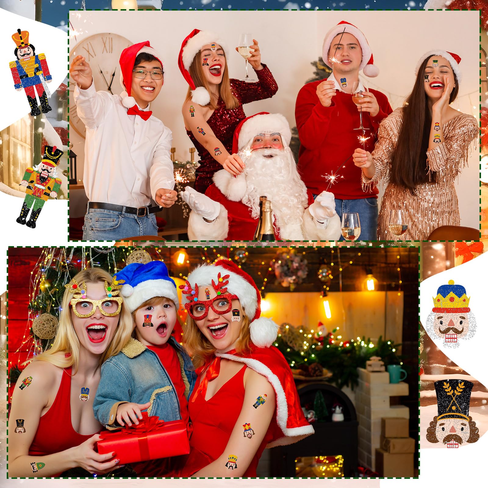 240 Pcs Christmas Nutcracker Glitter Temporary Tattoos - Festive Nutcracker Soldier Stickers for Kids, Women | Perfect for Holiday Parties, Face & Body Art, Christmas Costume Accessories