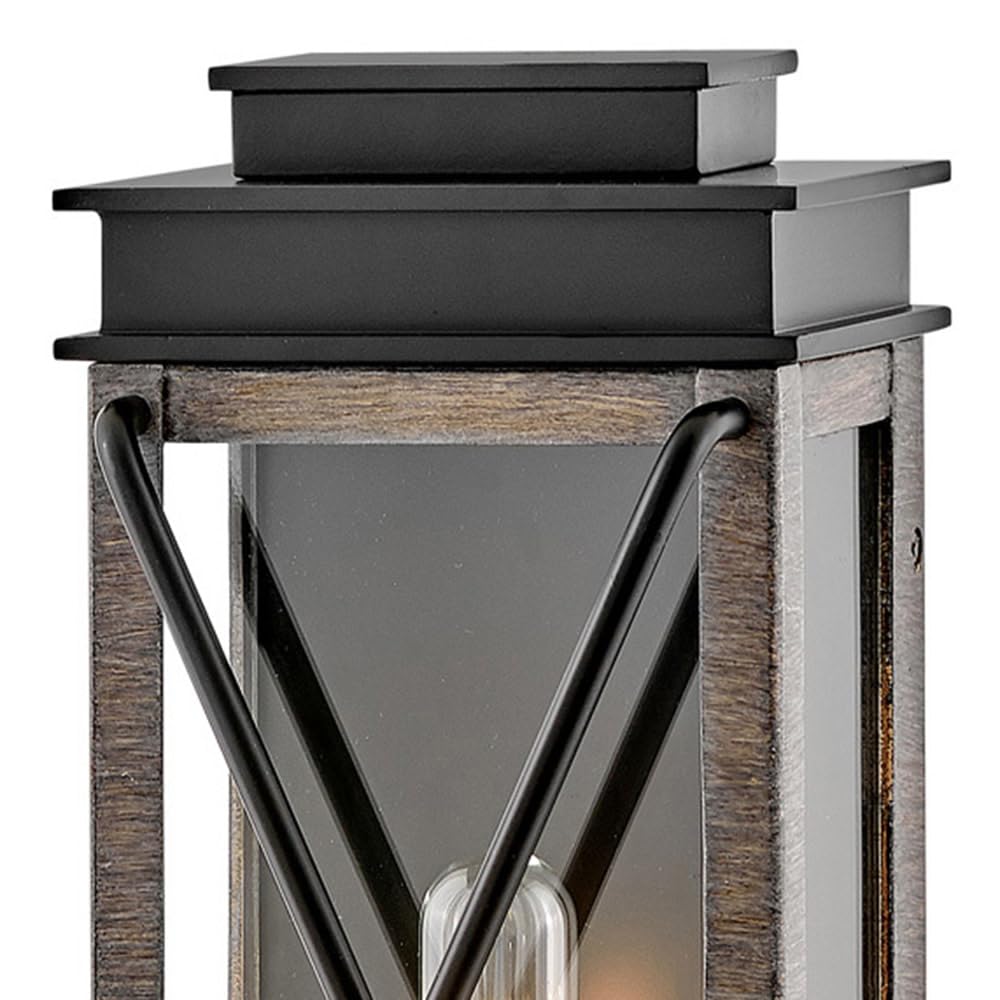 Hinkley Montecito Medium Wall Mount Outdoor Lantern - Black with Driftwood Gray Accent, Aluminum Construction, Clear Glass, Hidden Mounting Hardware - Perfect for Porch, Patio, Garden & Entryway Lighting