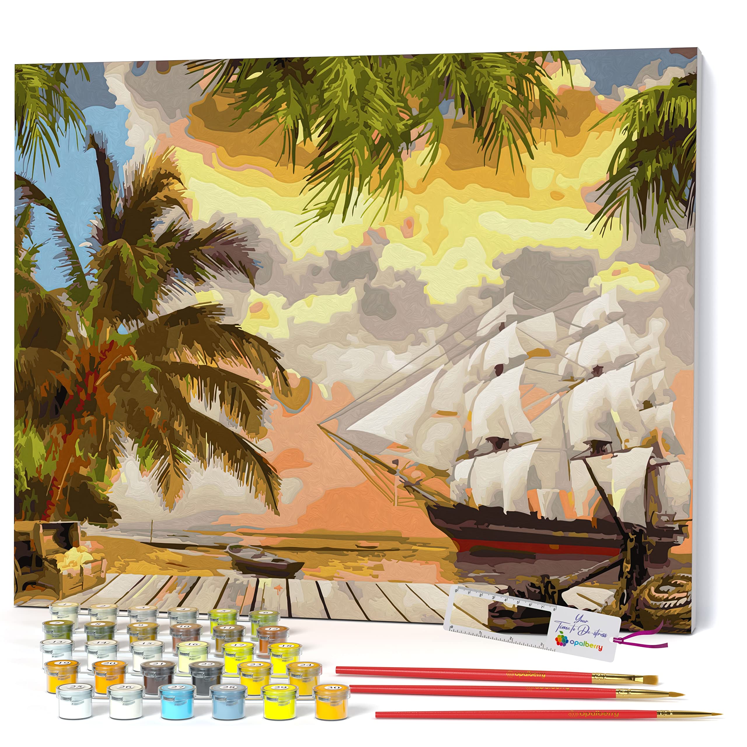 Opalberry Paint by Numbers Kit for Adults - Premium Framed DIY Canvas Painting Kit - Relaxing & Creative Art Activity for Home Decor, Gifts & Stress Relief