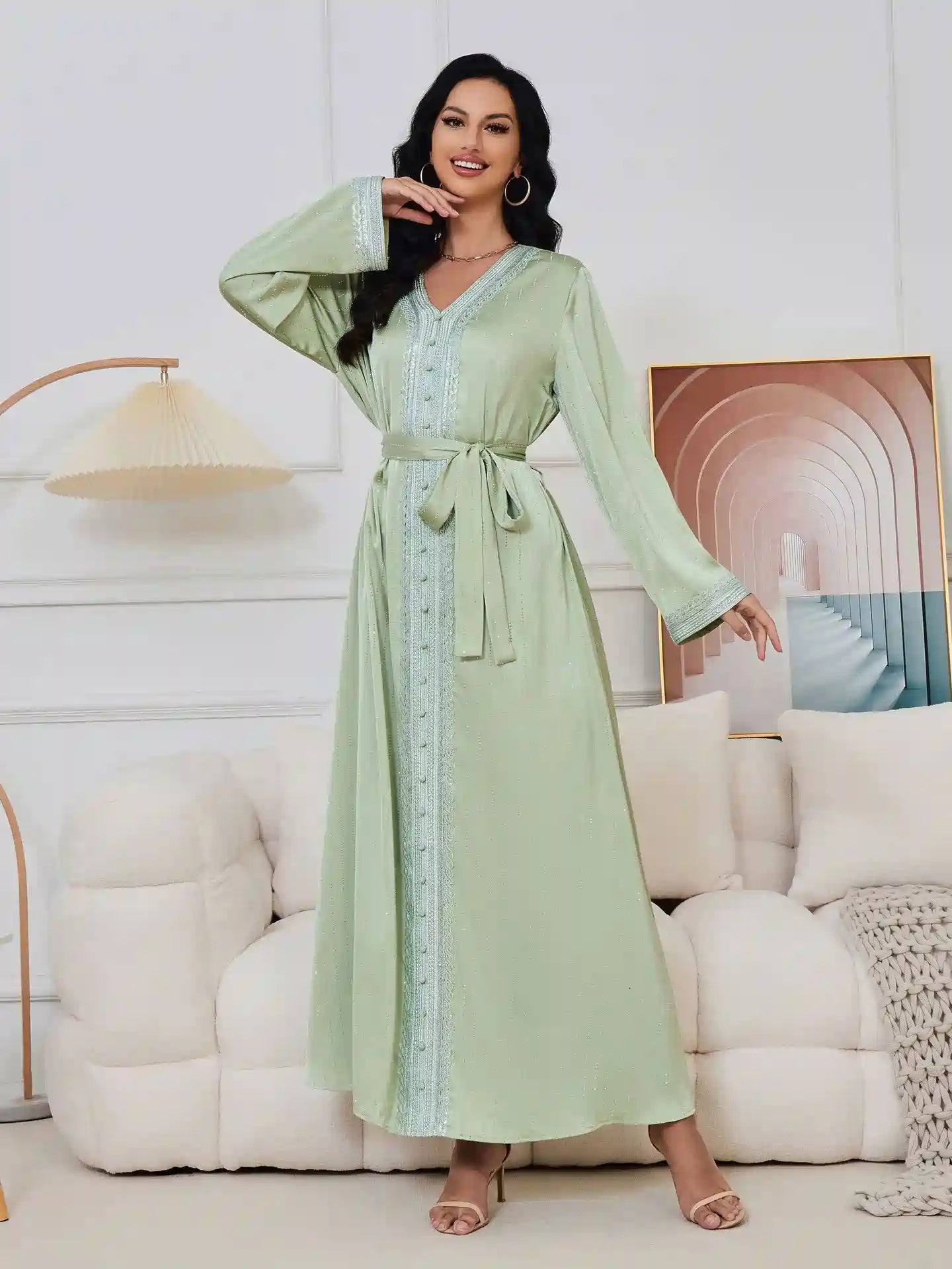Elegant Hotfix Rhinestones Caftan Dress for Women - Eid Party, Wedding, Special Occasions - #25065 | Boho Chic, Plus Size, Long Flowy Maxi Dress