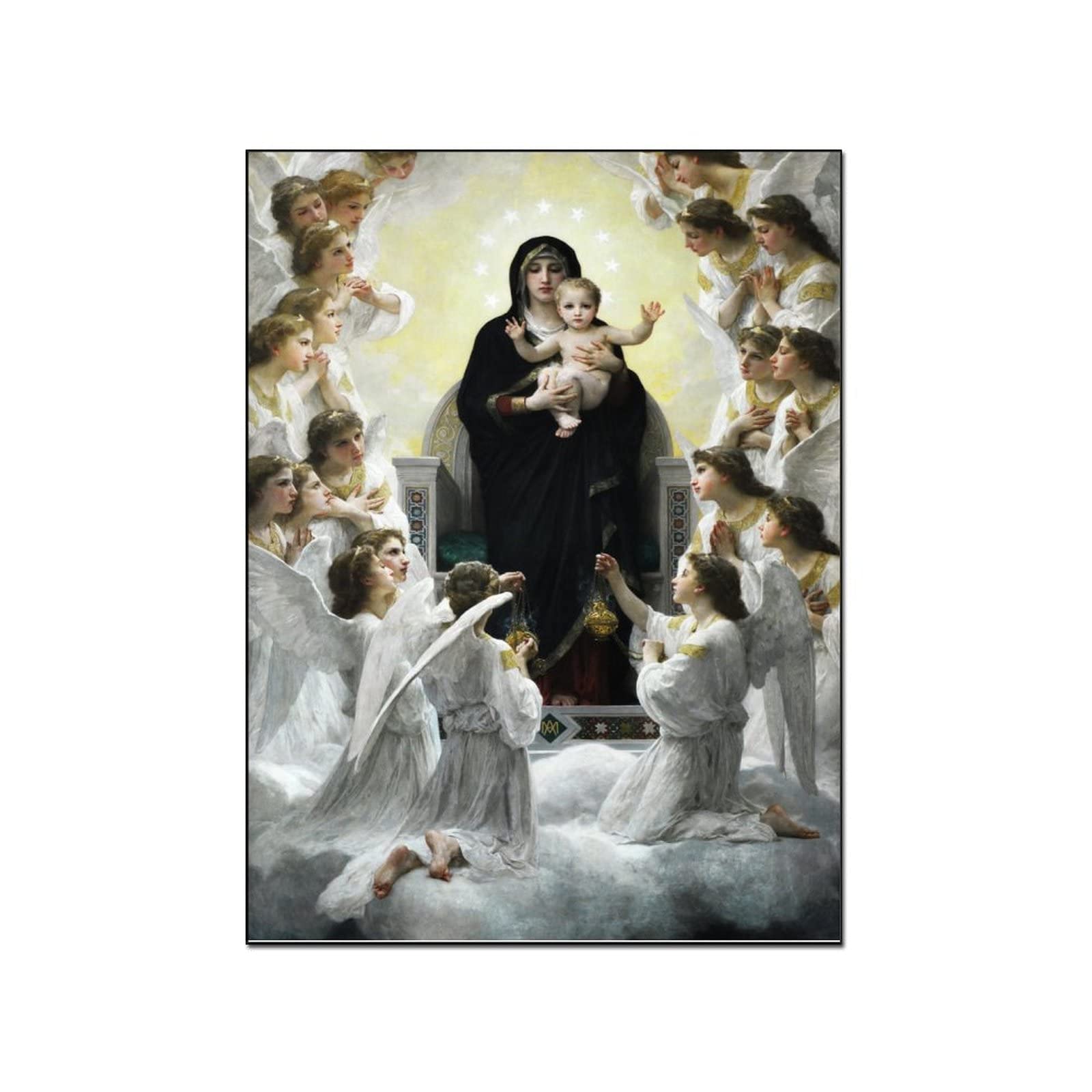 Virgin Mary and Angels Abstract Art Canvas Print - Religious Wall Decor for Living Room, Bedroom - 12x16 Inches (30x40cm) - Perfect for Home, Church & Spiritual Spaces