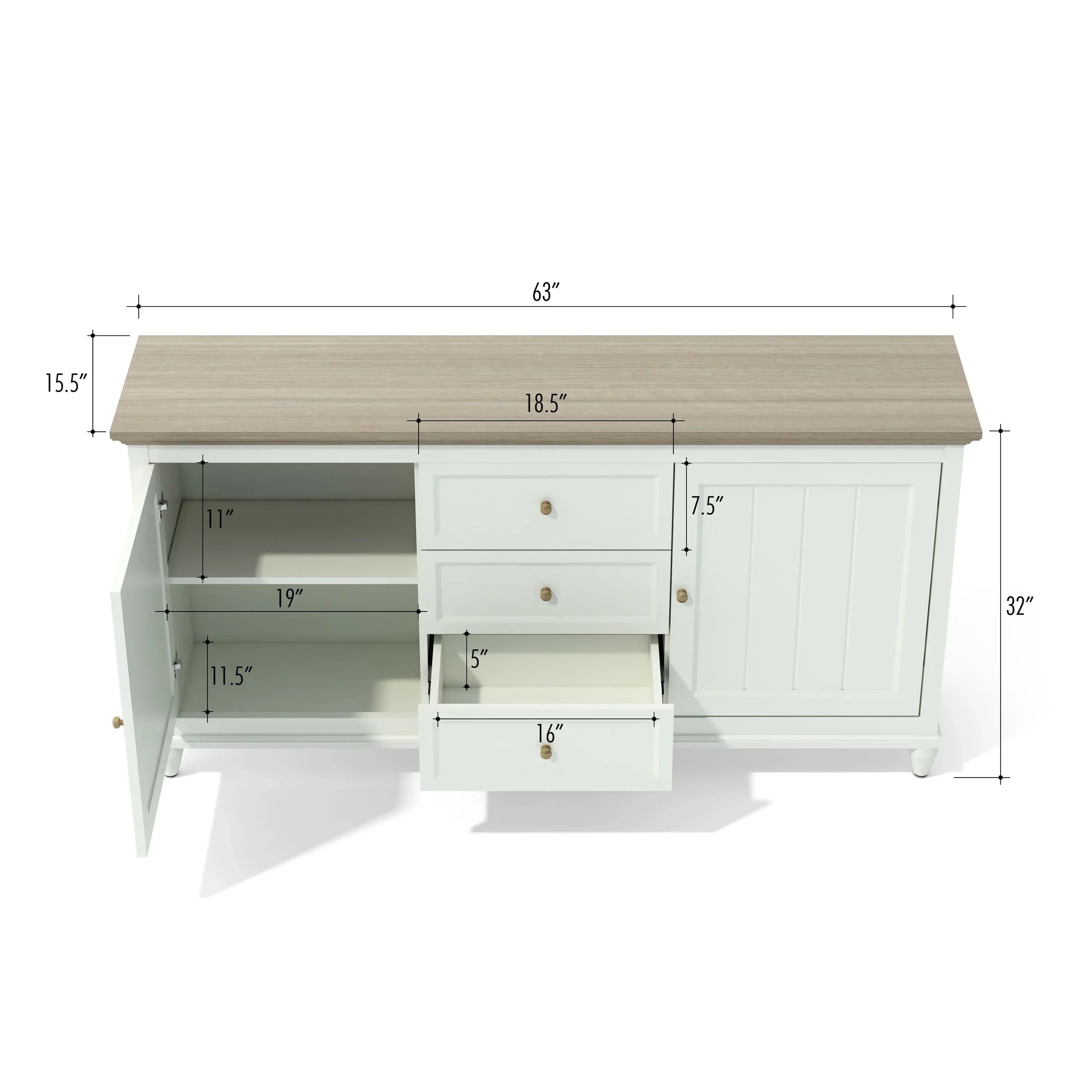 Anderson Teak Chenon Sideboard - White/Brown Finish - SB CW 6316 - Modern Buffet Cabinet for Dining Room & Living Room Storage