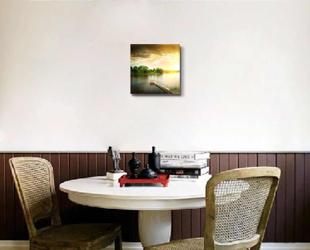 Lake in The Evening Canvas Wall Art - 16x16 Inches Stretched Framed Print - Perfect for Living Room, Bedroom & Office Decor