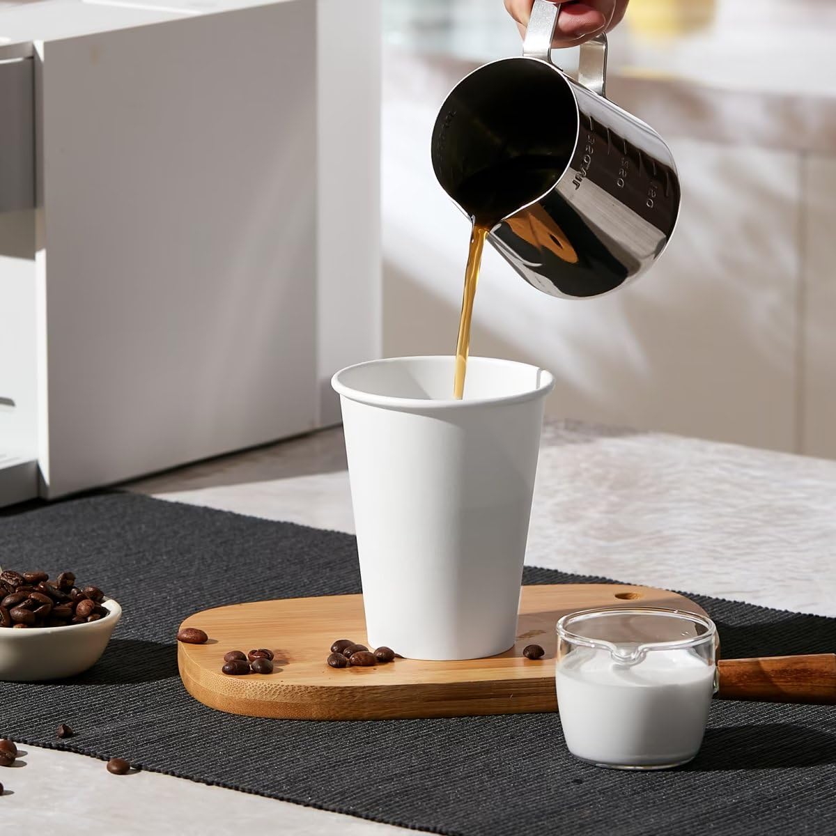JOLLY PARTY 300 Pack 12 oz Disposable Paper Coffee Cups - Eco-Friendly Hot & Cold Beverage Drinking Cups for Coffee, Tea, Water - Bulk White Paper Cups for Office, Cafes, Parties & Events
