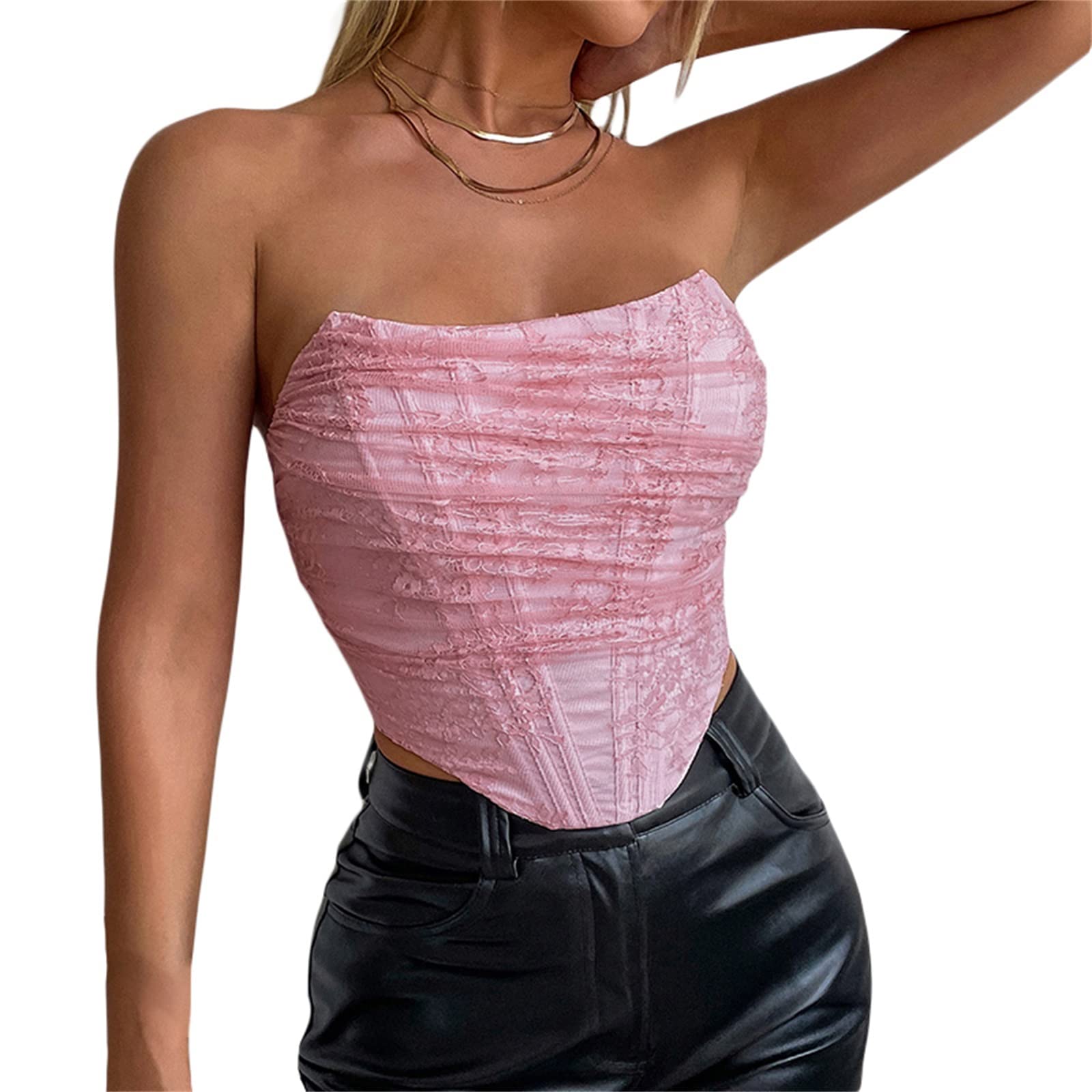 Vintage Strapless Open Back Corset Top for Women - Mesh Overbust Bustier with Zip Back, Body Shaper Crop Top | Perfect for Burlesque, Cosplay, and Evening Wear