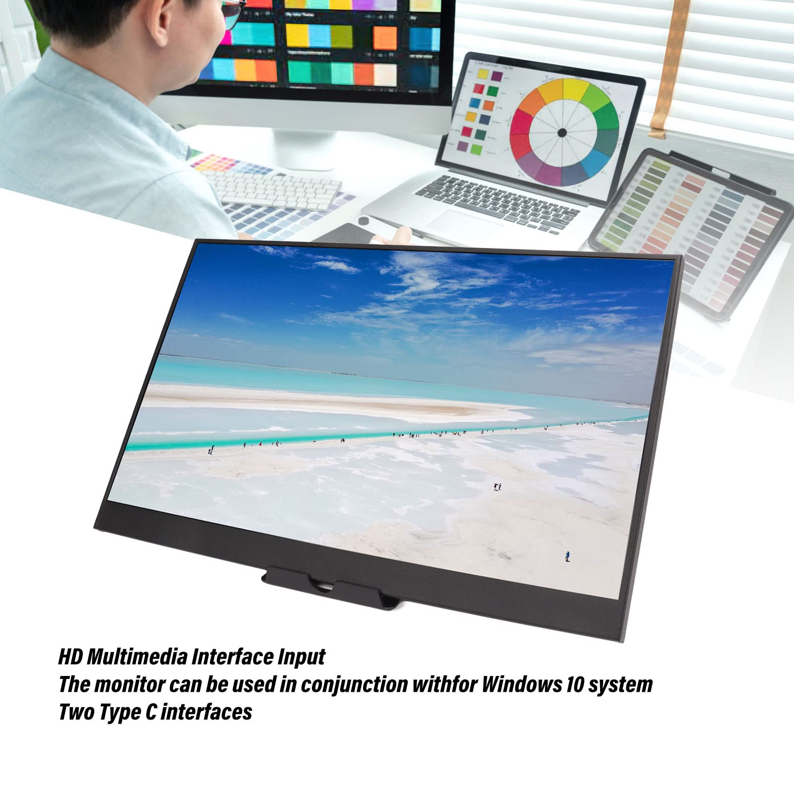 GOWENIC 17.3 Inch Portable Monitor with 2K Resolution, Dual Built-in Speakers & Multiple Ports - External Second Screen for Laptop, Smartphone & Gaming Devices - Perfect for Work, Travel & Entertainment