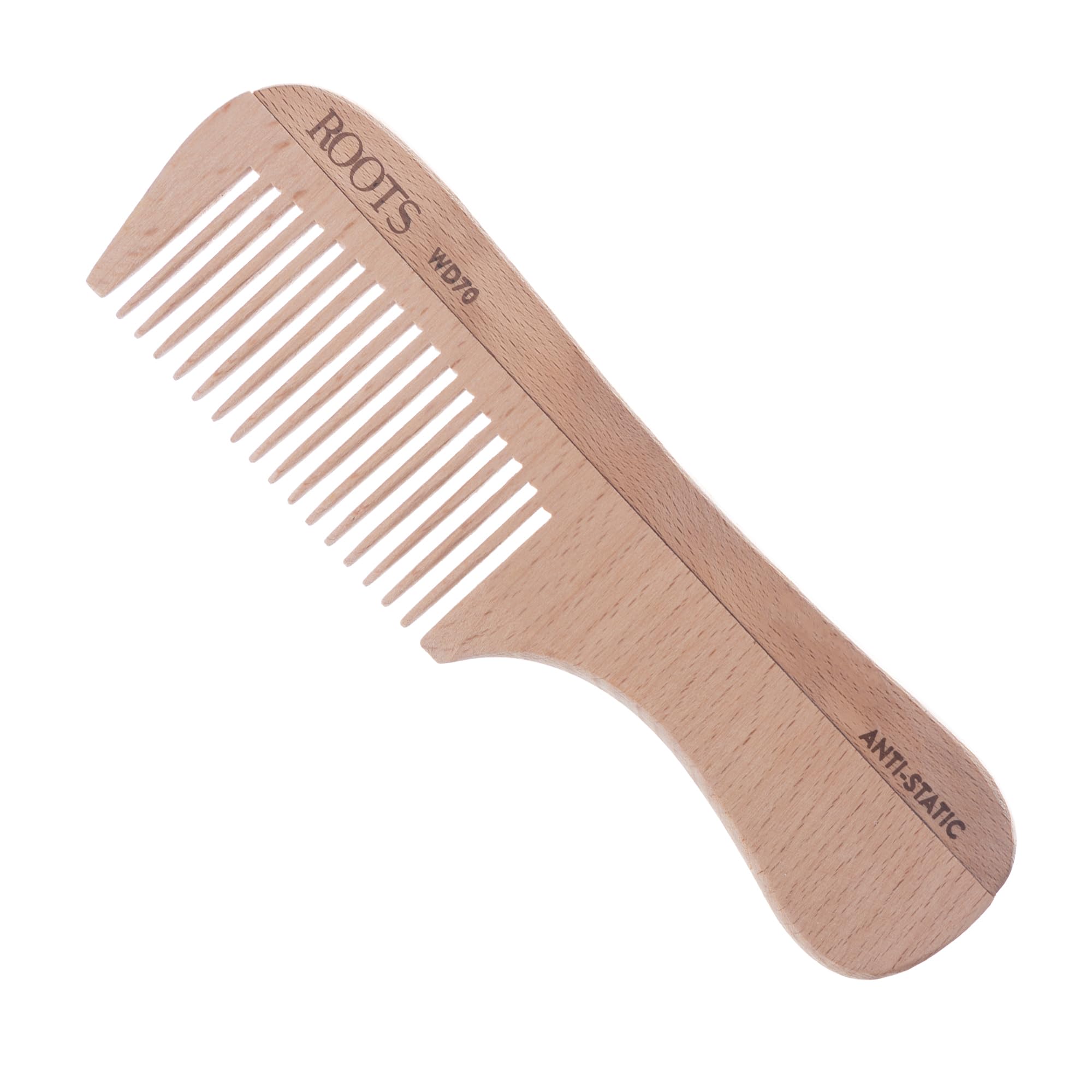 Roots Wooden Dressing Comb with Thin Rounded Teeth - Gentle Hair Comb for Men & Women - Damage-Free Detangling & Styling - Perfect for Daily Use, Travel & Salon Styling - WD70