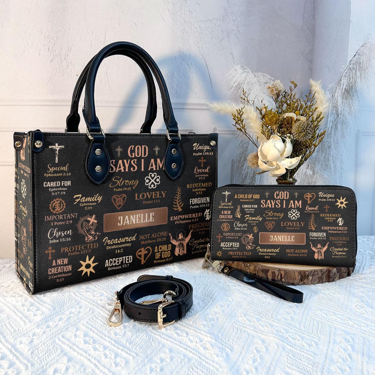 Personalized Leather Handbag for Women - Custom Monogram Designer Purse with Matching Wallet Set - Luxury Christmas Gift for Her - Perfect for Work, Travel & Special Occasions