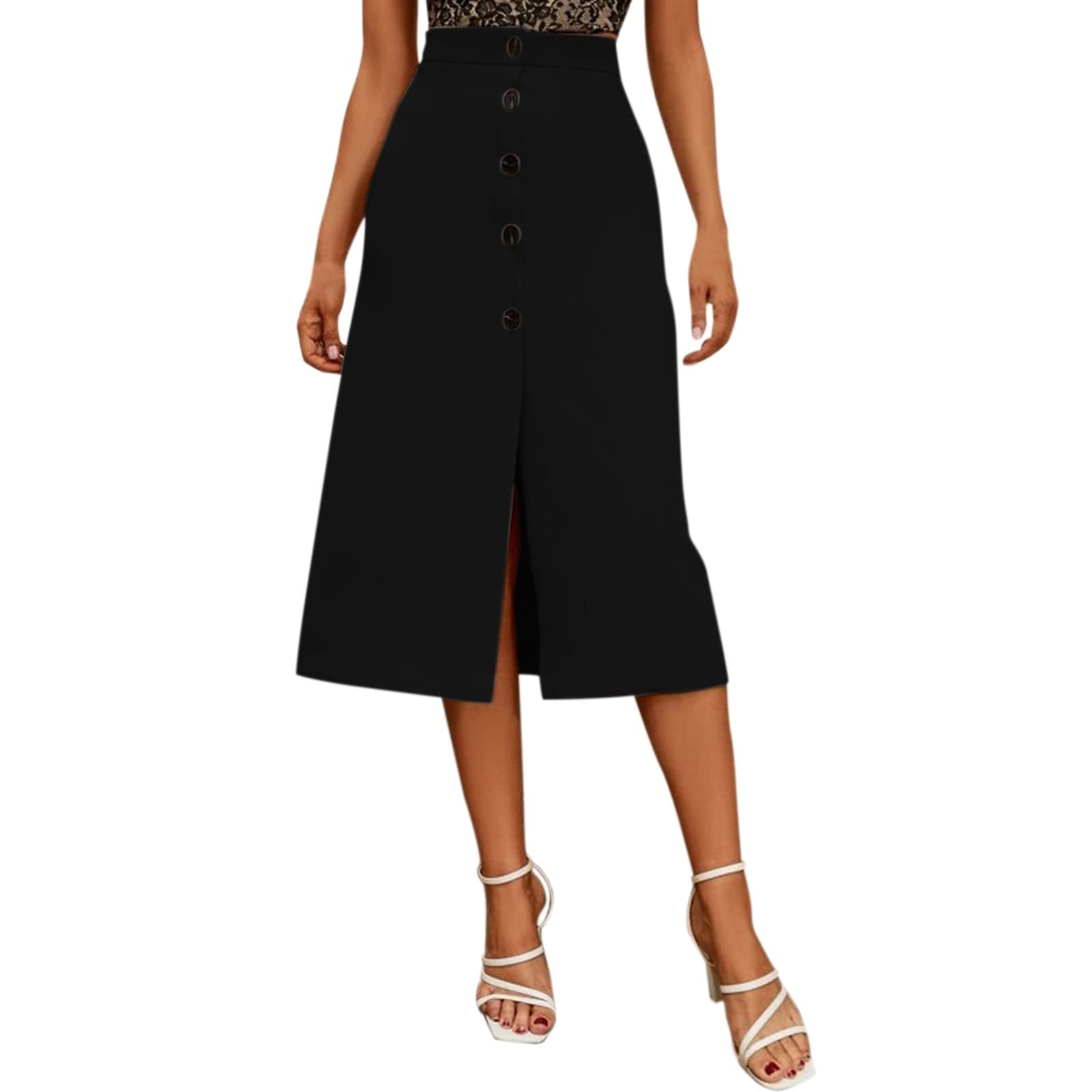 Niuwa Women's Sexy High Waist Solid Color Single Breasted Skirt - Elegant Daily Wear for Office, Dating & Party Outfits
