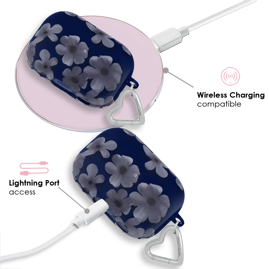 Midnight Blossom AirPods Case with Flower Design - Protective Cover for AirPods 1/2/3 & Pro - Perfect for Travel, Workout & Everyday Use