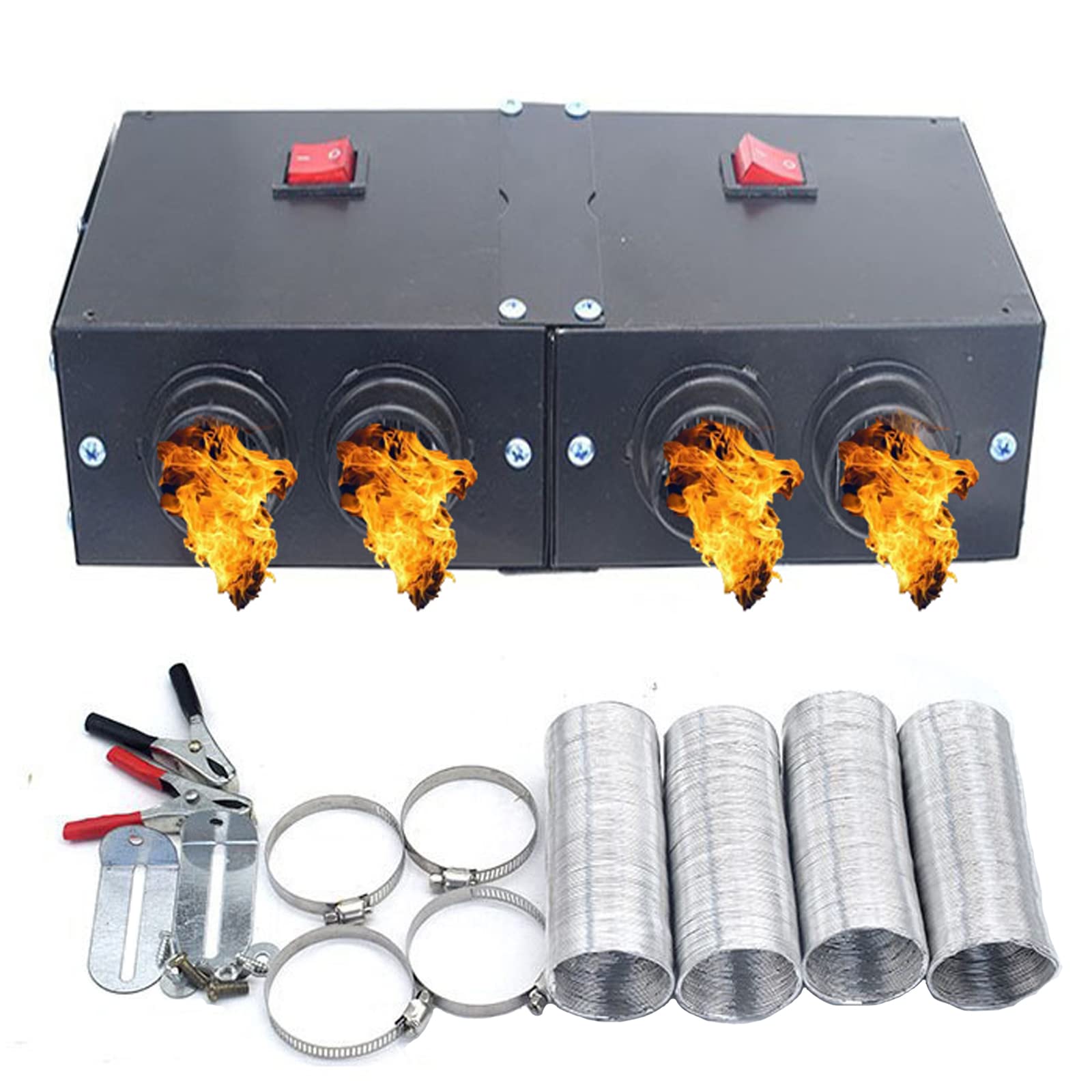 12V 500W Car Battery Powered Heater - Portable Electric 12 Volt Camping Heater for UTV, Truck Cab & Vehicle Dash - Fast Windshield Defogger & Defroster with 4 Holes - Perfect for Winter Driving, Camping & Emergency Heating