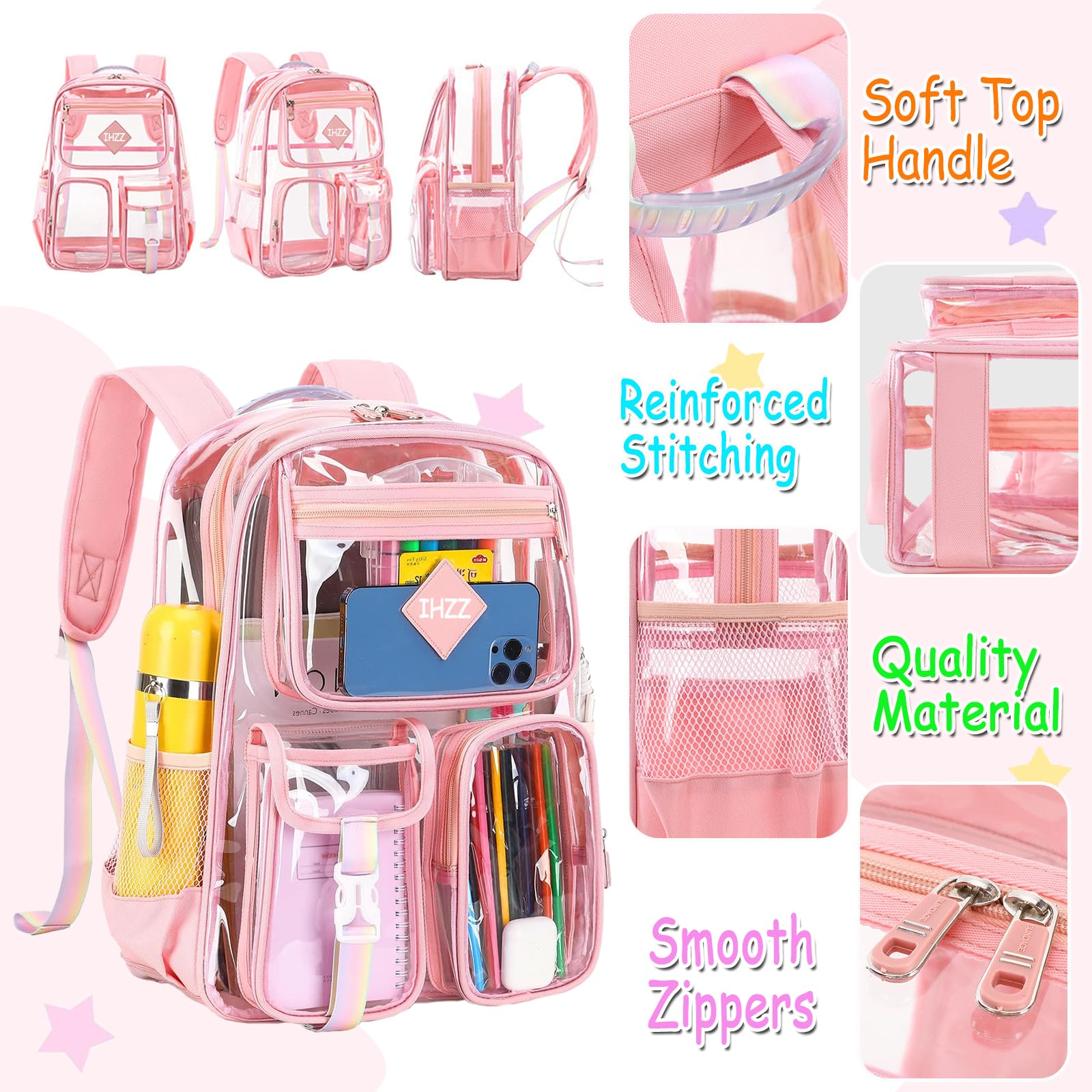 Clear Backpack for Women & Kids - Transparent School Bookbag with Heavy Duty Design | Stadium Approved Backpack for School, Work, Travel & Security Checkpoints
