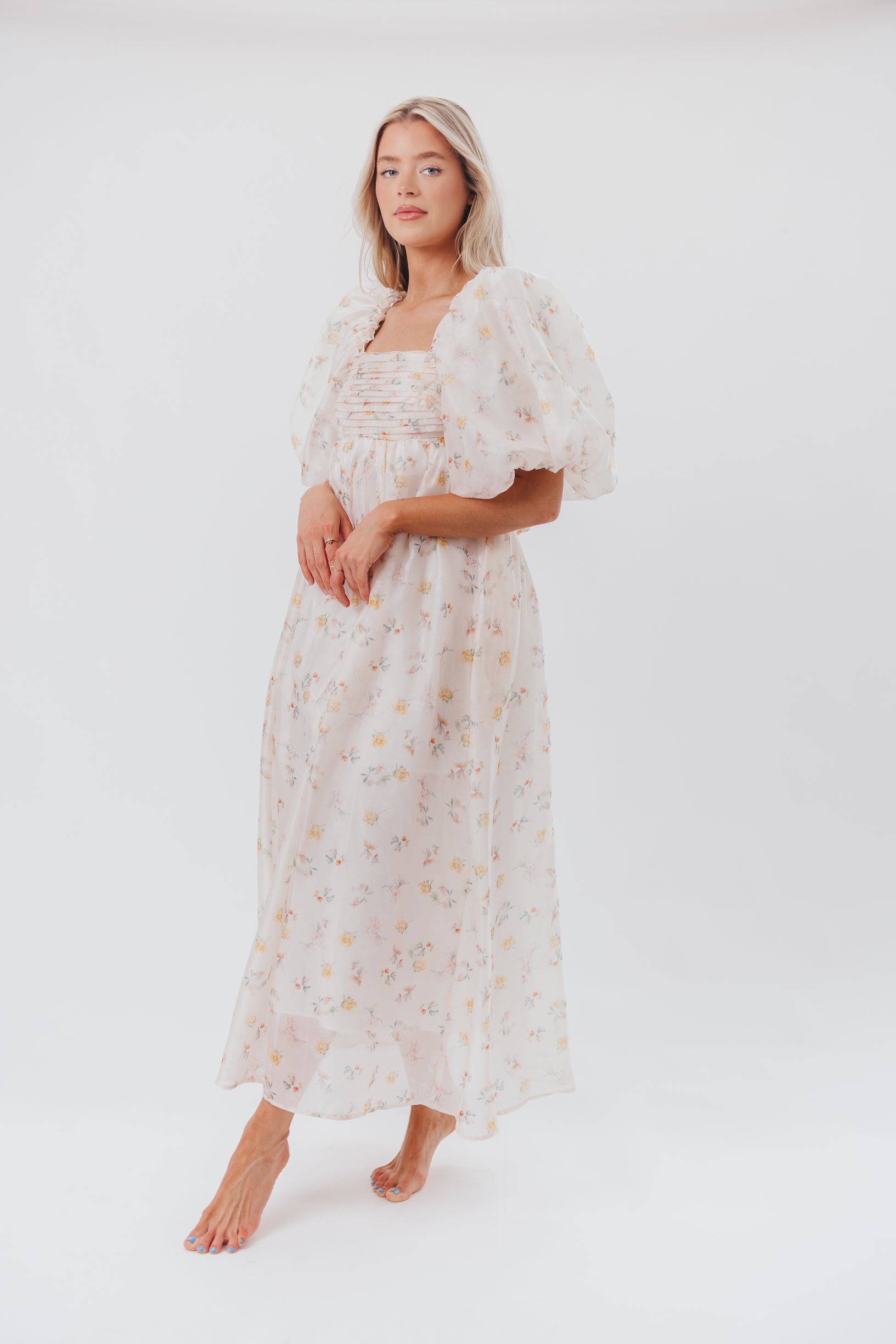 Melody Maxi Dress with Pleats & Bow Detail - Yellow Rose Floral Print | Bump Friendly Maternity Dress | Inclusive Sizing S-3XL | Perfect for Weddings, Baby Showers & Summer Vacations