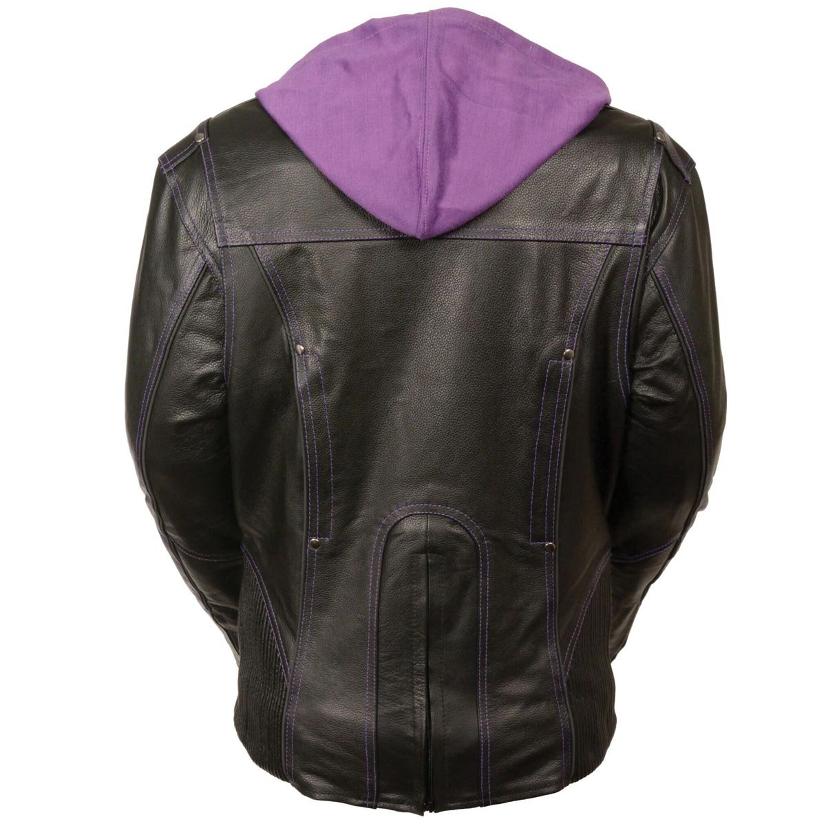 Milwaukee Leather Women's ML2067 Reflective Tribal 3/4 Length Black Purple Motorcycle Jacket with Gun Pocket - Stylish & Functional Riding Gear for Bikers & Outdoor Enthusiasts