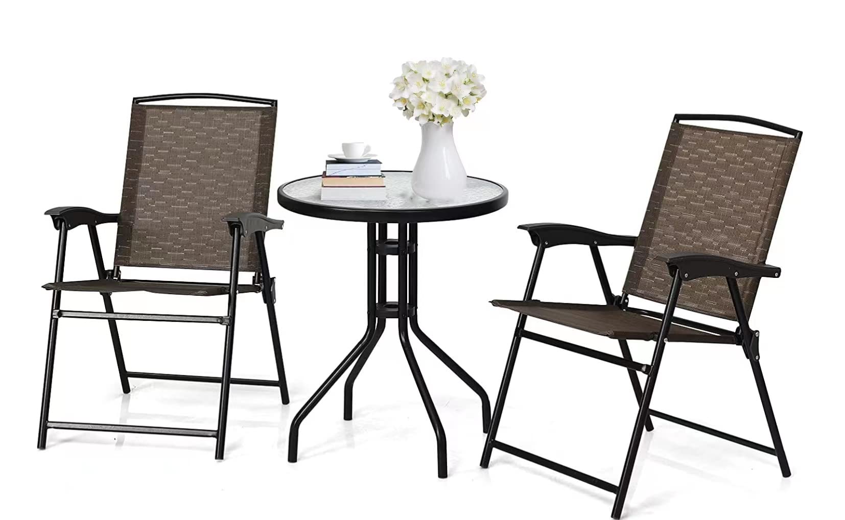 LUARANE 3-Piece Outdoor Bistro Set - Folding Patio Table & 2 Chairs with Textured Glass Top - Perfect for Balcony, Porch, Backyard, Garden & Small Outdoor Spaces | Ideal for Morning Coffee, Relaxing & Entertaining Guests