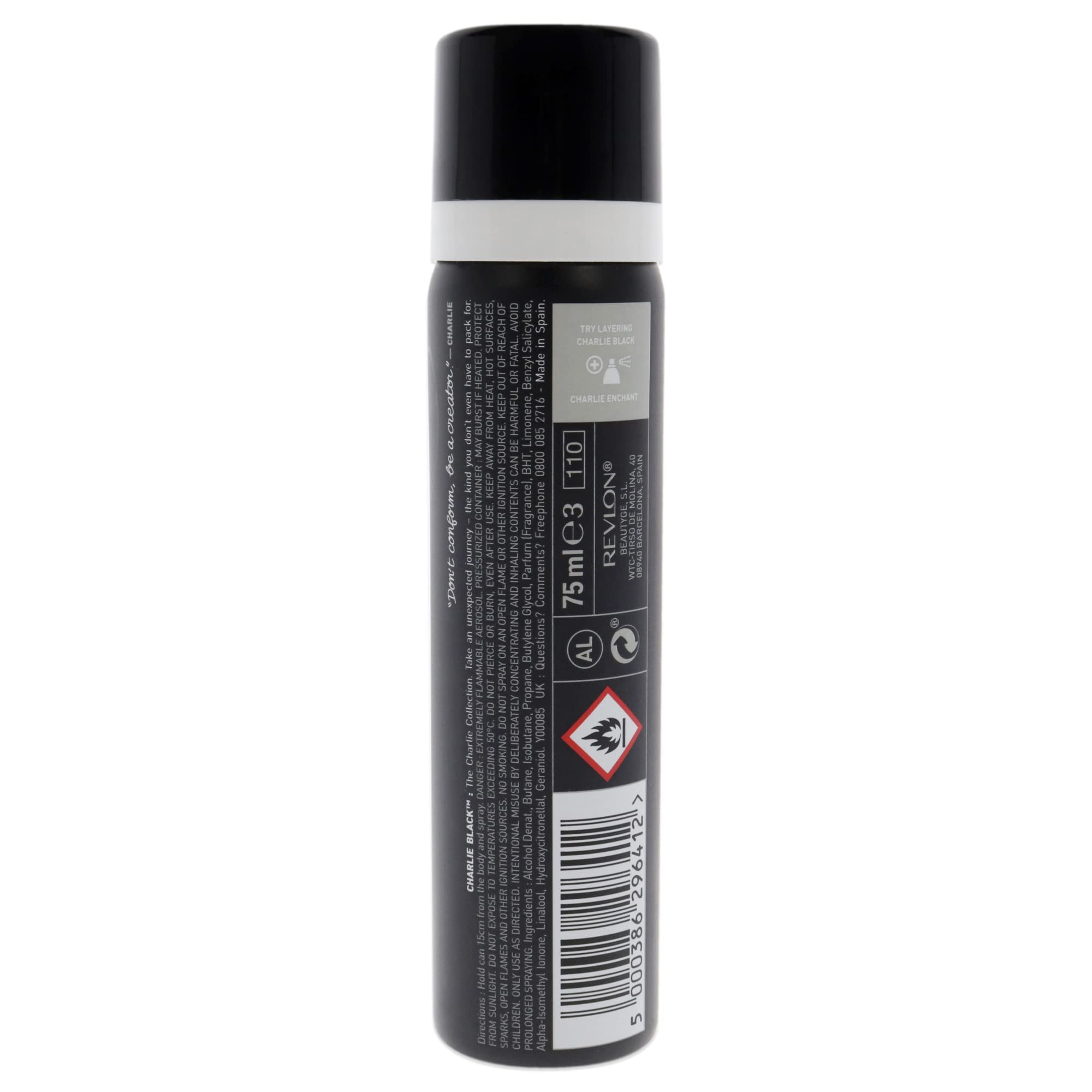 Revlon Charlie Black Body Spray for Women - 2.5 oz Floral Fragrance | Long-Lasting Perfume Mist for Daily Wear, Office & Evening Out
