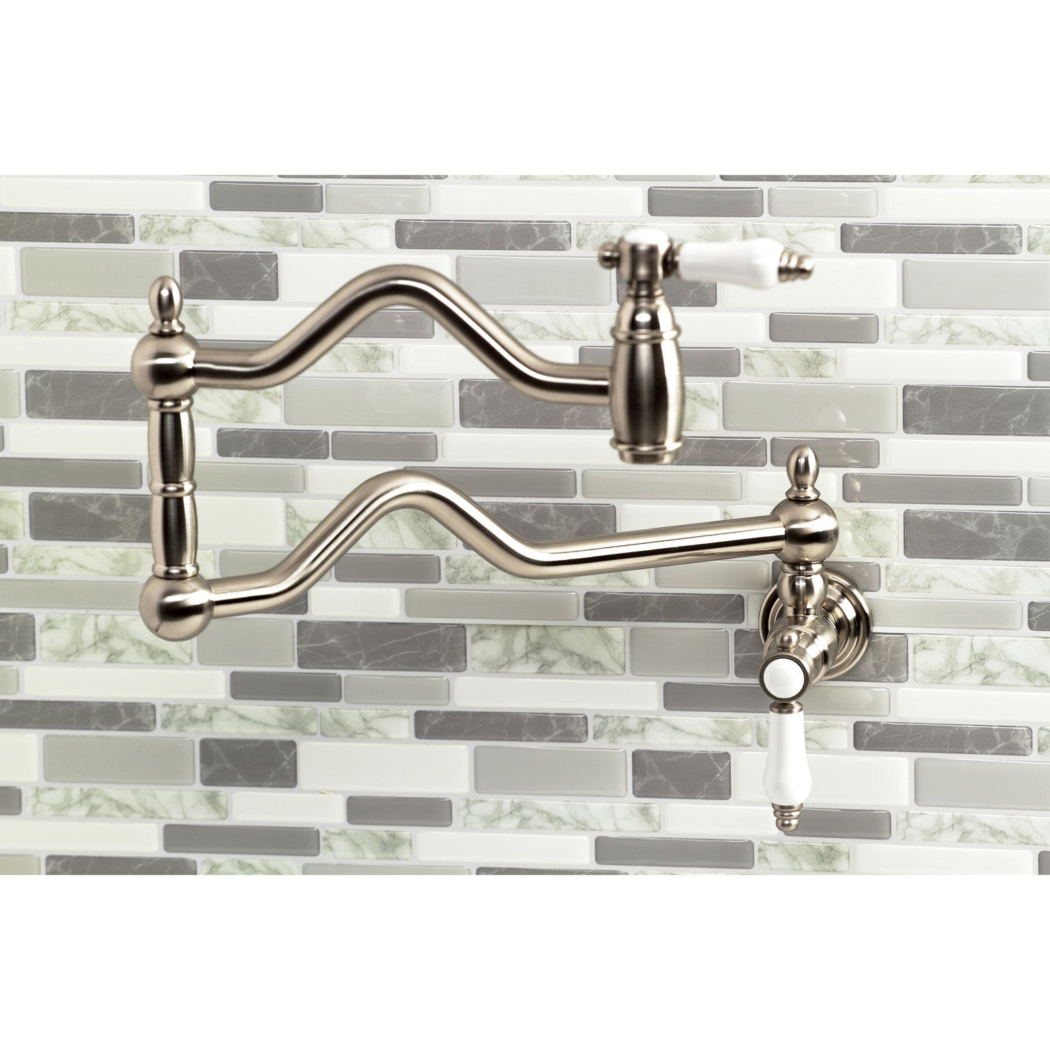 Bel Air KS2108BPL Brushed Nickel Two Handle Pot Filler Faucet - Ideal for Kitchen Sink, Stove, and Cooking Area
