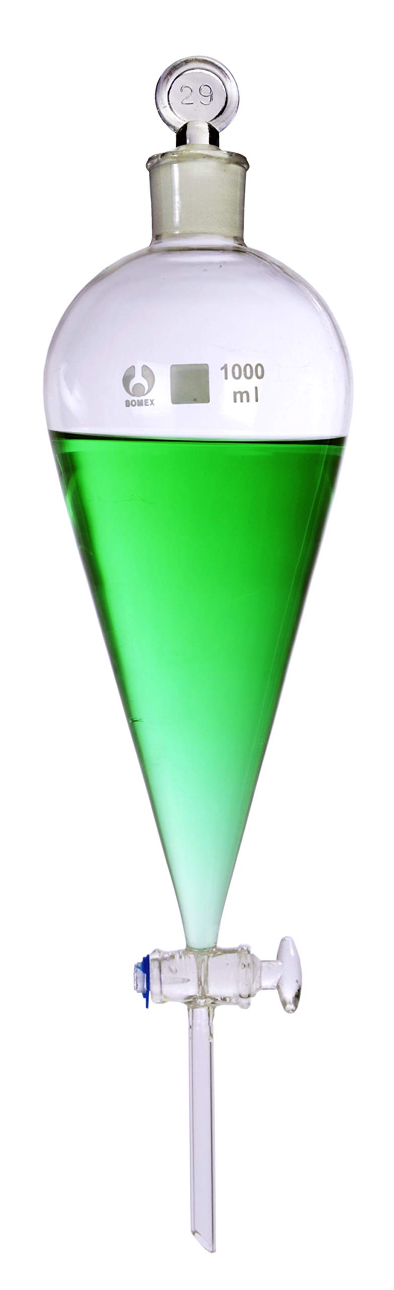 Bomex 1000mL Glass Conical Separatory Funnel for Chemistry Lab - High-Quality Borosilicate Glass with PTFE Stopcock, Perfect for Liquid Extraction, Solvent Separation & Educational Experiments