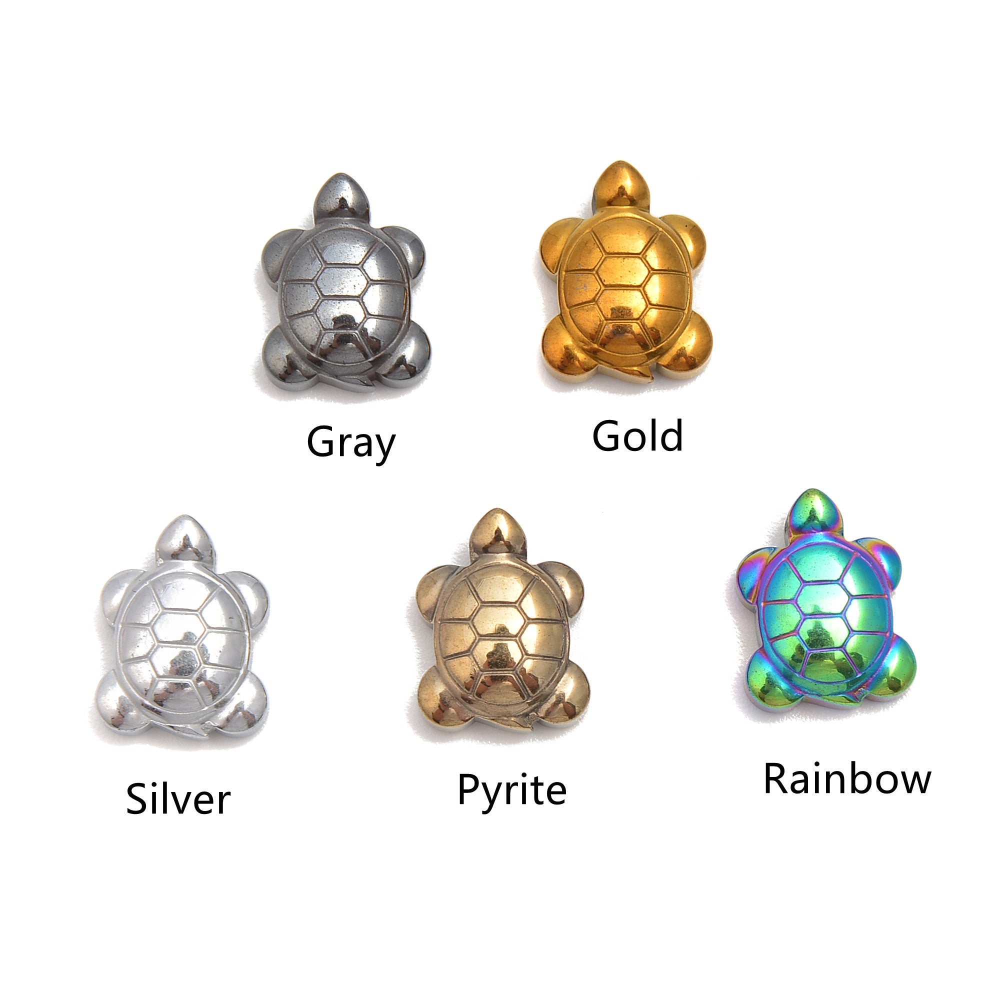 Mix Colors Hematite Turtle Charm Pendant - 13x17mm - Sold Individually - Perfect for Jewelry Making, DIY Crafts, and Gift Giving